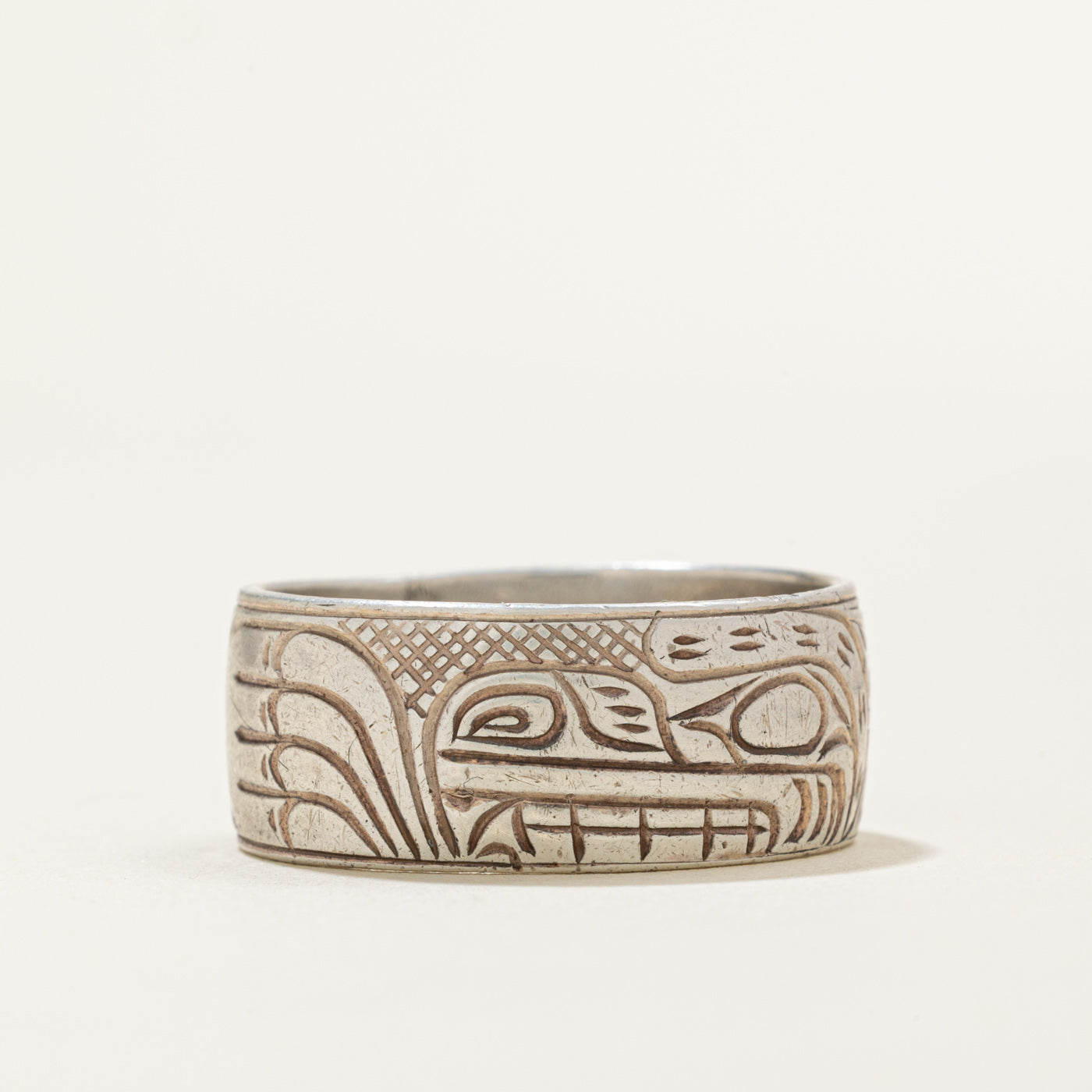 'Charles Harper' Sterling Silver Indigenous Carved Bear Ring | SZ 10