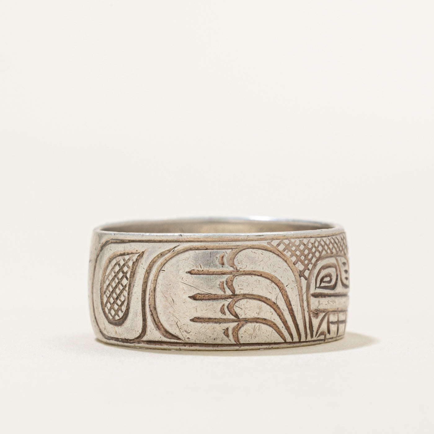 'Charles Harper' Sterling Silver Indigenous Carved Bear Ring | SZ 10