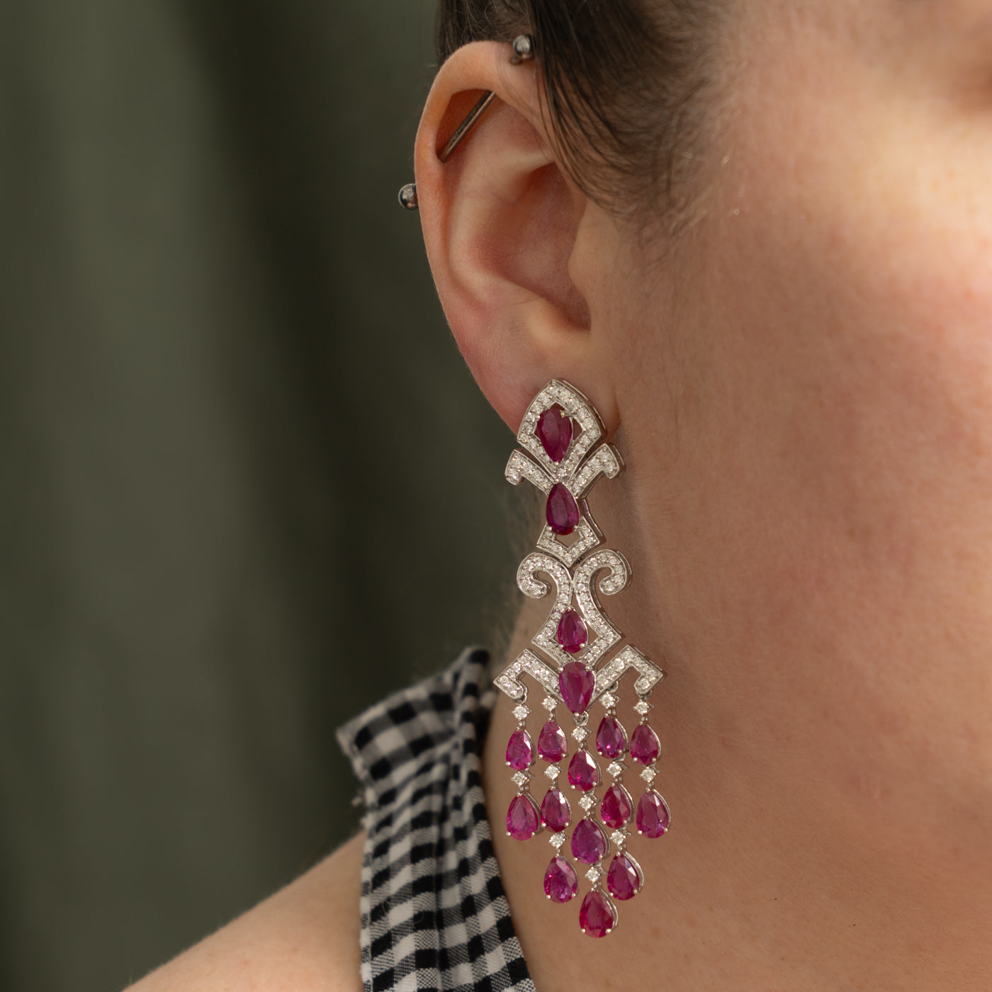 GIA Unheated Mozambique Ruby & Diamond Chandelier Earrings | 14.22ctw, 2.92ctw