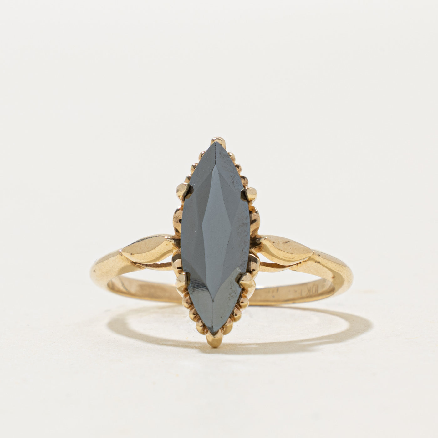 10k Marquise Cut Hematite Textured Ring | 2.30ct | SZ 9