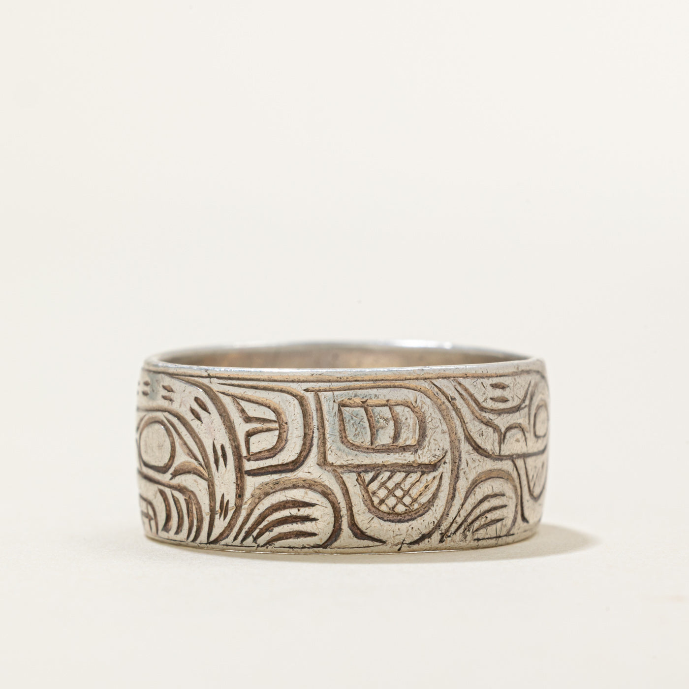 'Charles Harper' Sterling Silver Indigenous Carved Bear Ring | SZ 10
