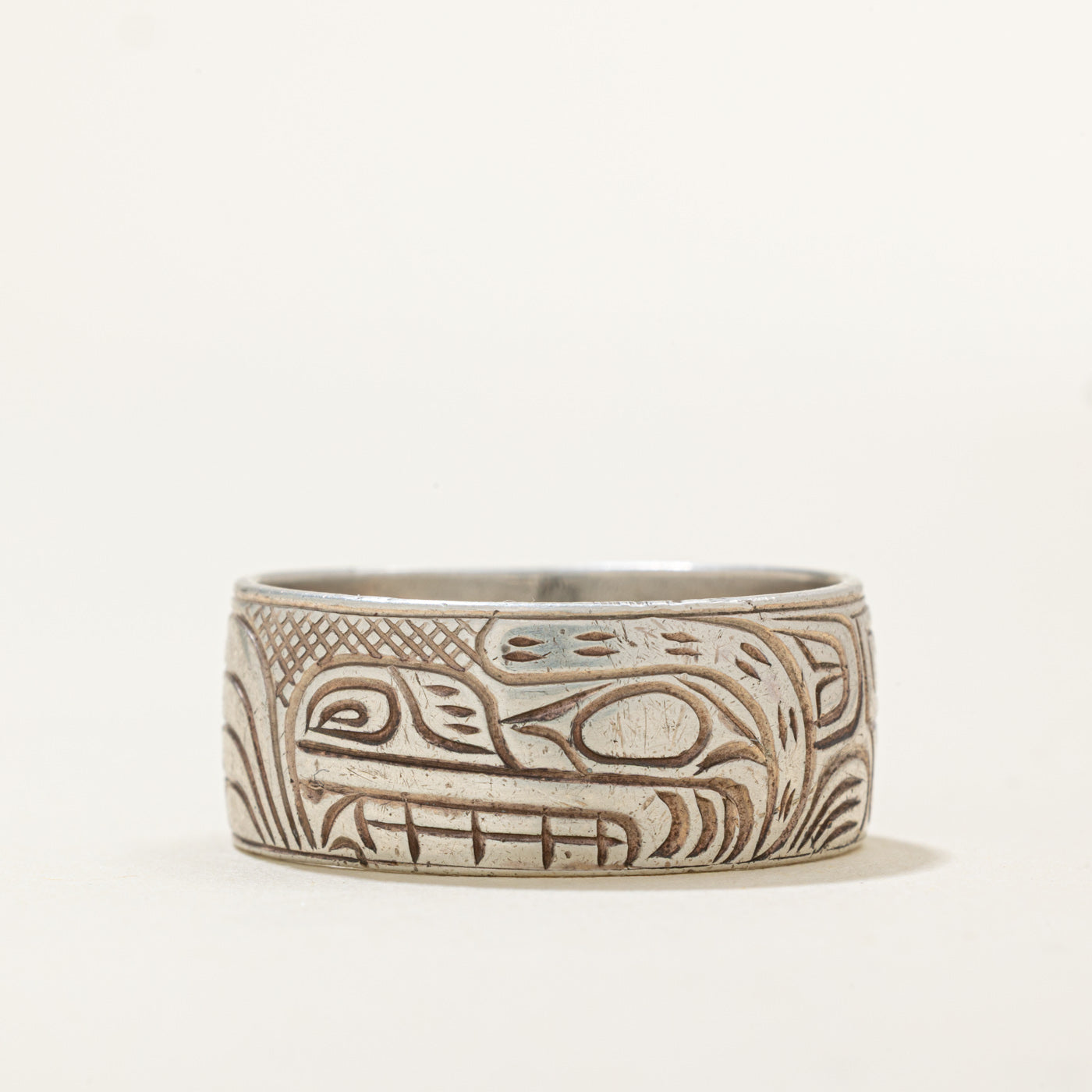 'Charles Harper' Sterling Silver Indigenous Carved Bear Ring | SZ 10