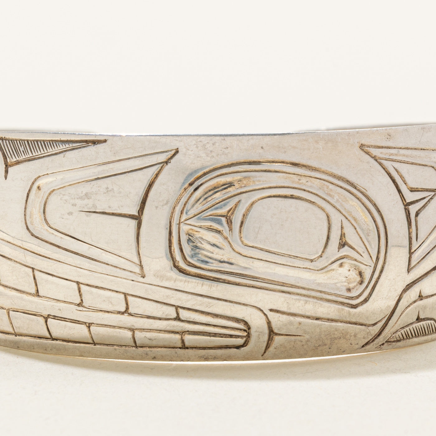 Sterling Silver Indigenous Carved Wolf Cuff | 6.5"