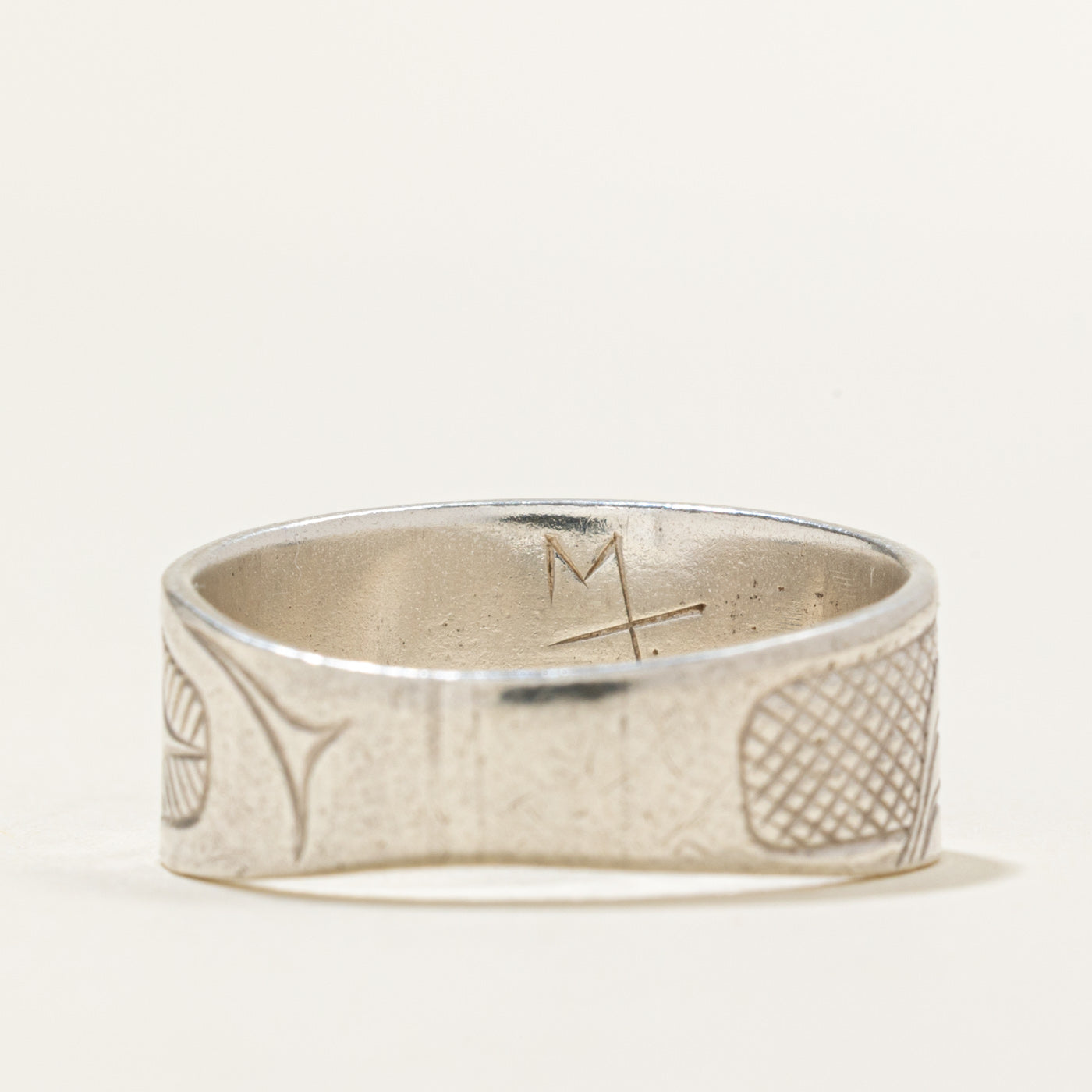 'Marvin Tallio' Sterling Silver & 14k Indigenous Carved Ring | SZ 9.25