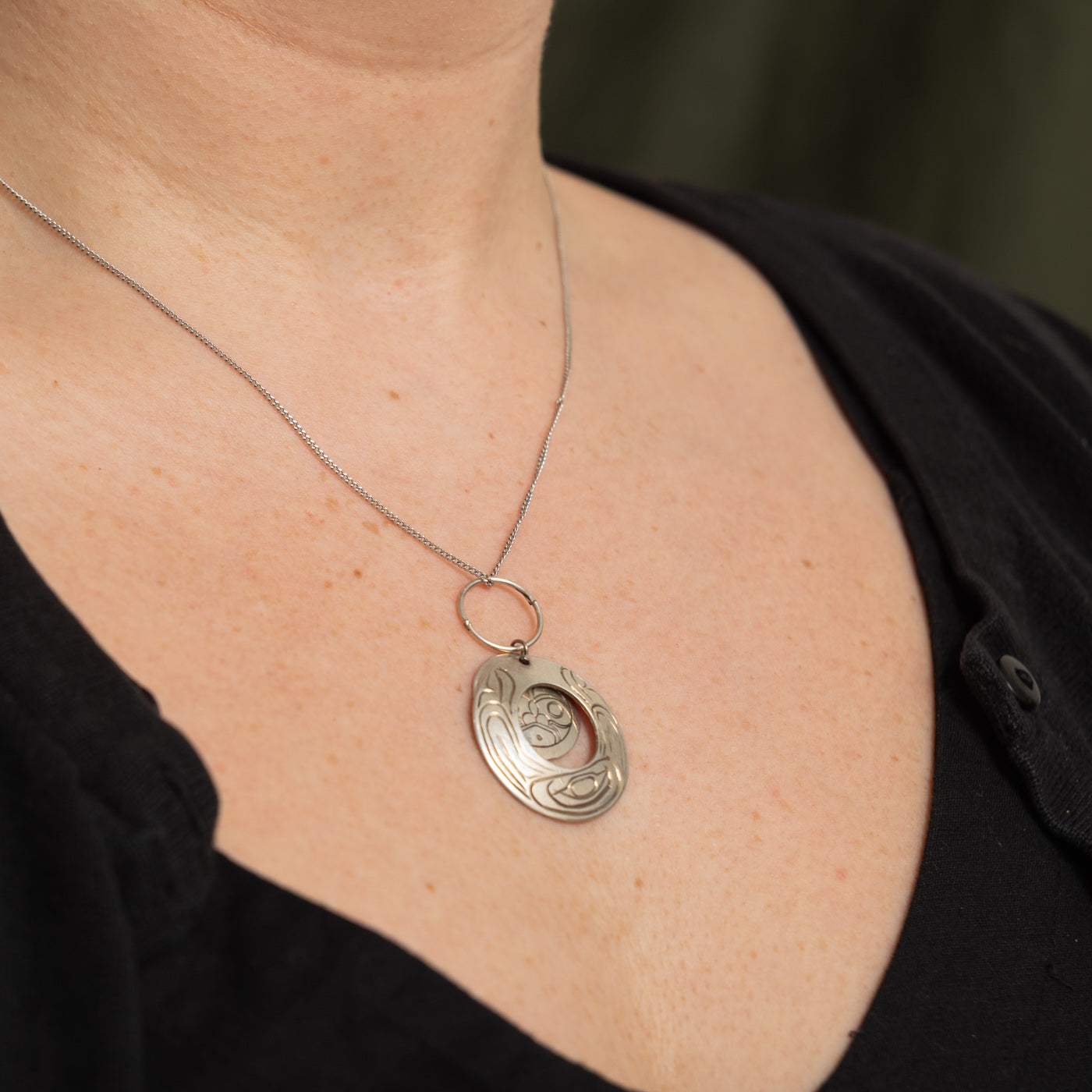 Sterling Silver Indigenous Carved Circle Pendant