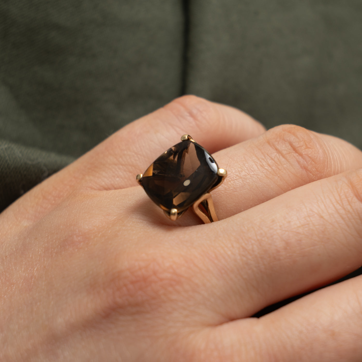 10k Solitaire Smoky Quartz Cocktail Ring | 5.50ct | SZ 6