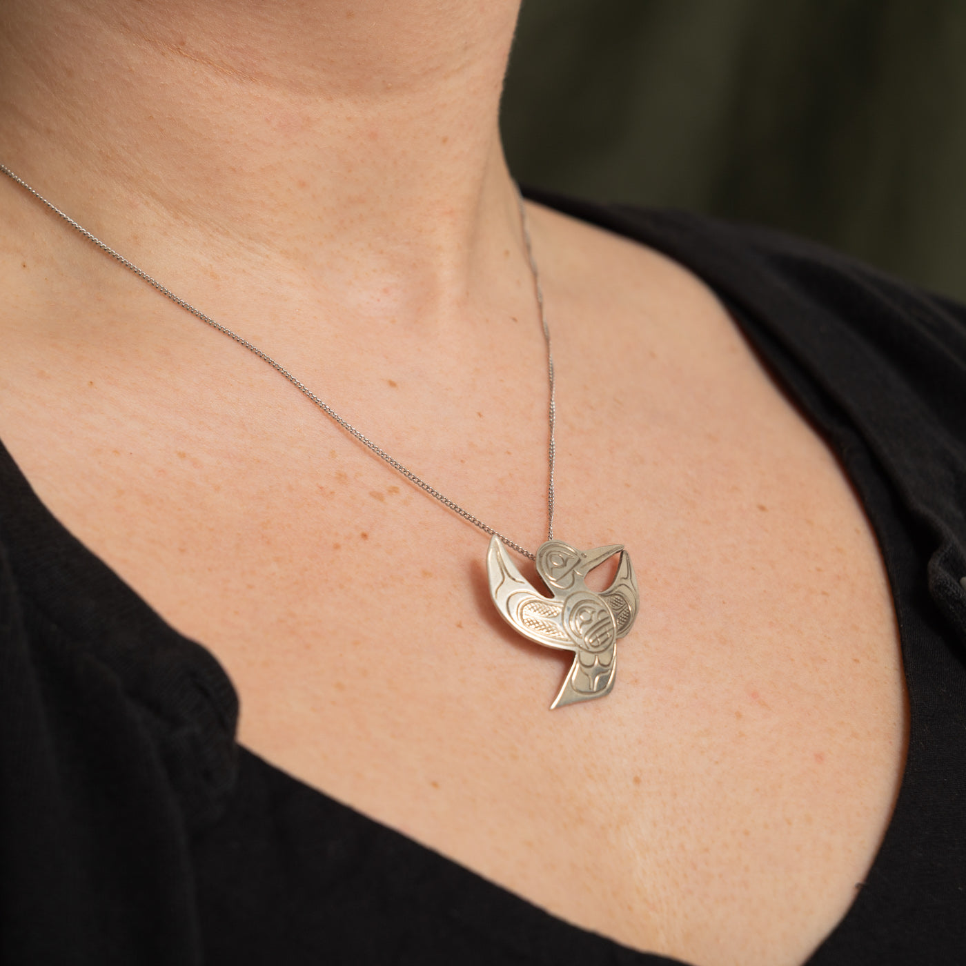 Sterling Silver Indigenous Carved Hummingbird Pendant