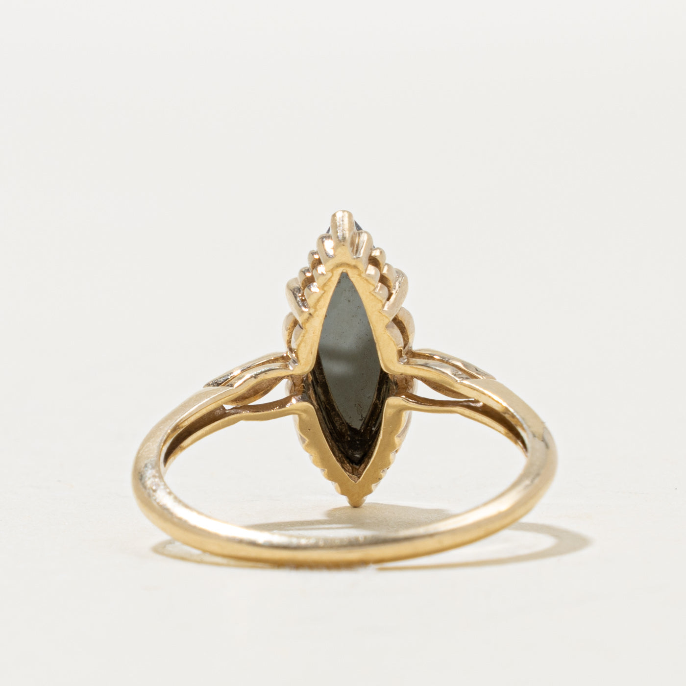 10k Marquise Cut Hematite Textured Ring | 2.30ct | SZ 9