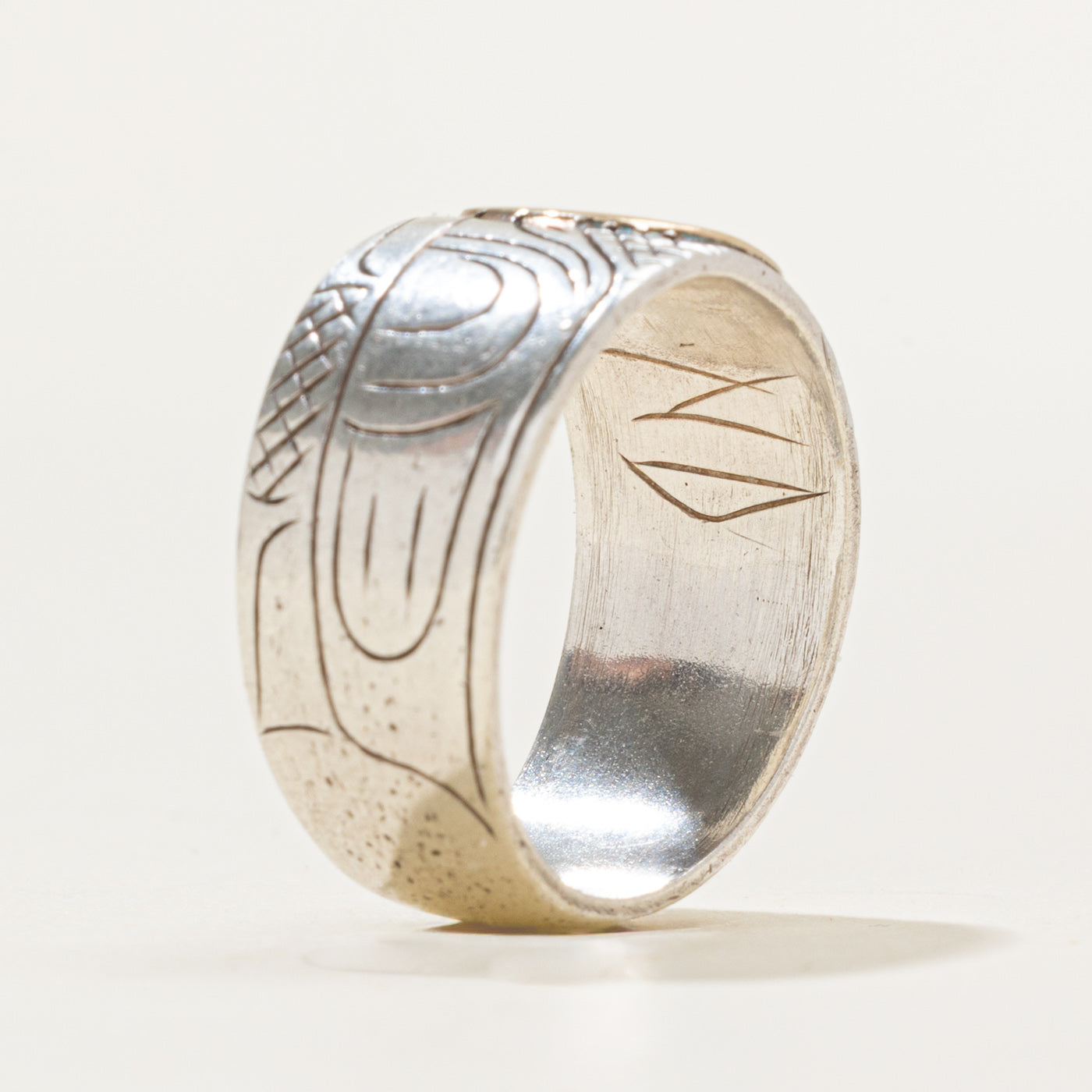 'Nancy Dawson' Sterling Silver & 14k Yellow Gold Indigenous Carved Eagle Ring | SZ 7.5