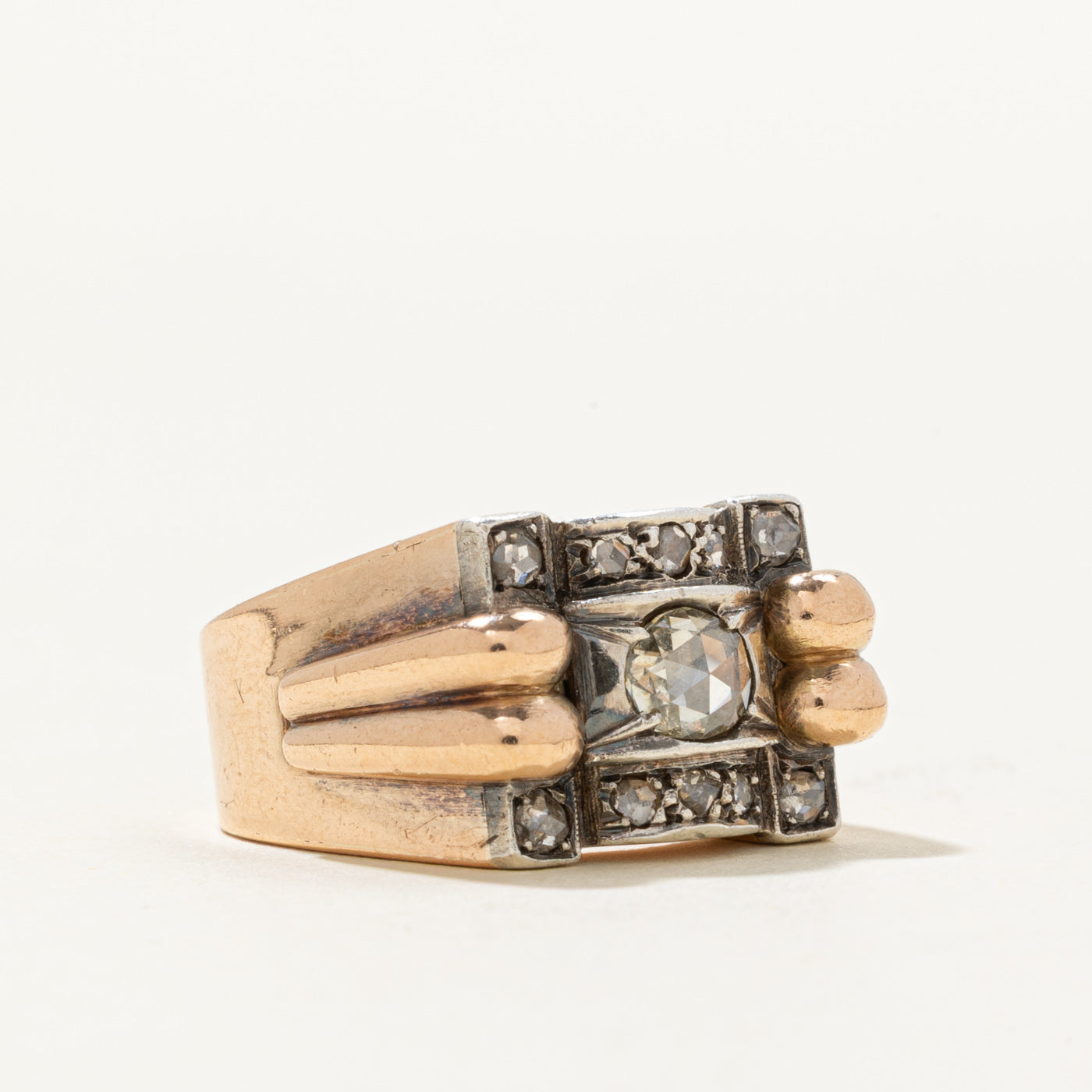 Art Deco Rose Cut Diamond Grooved Chunky Ring | 0.25 ct 0.30 ctw | SZ 6.75
