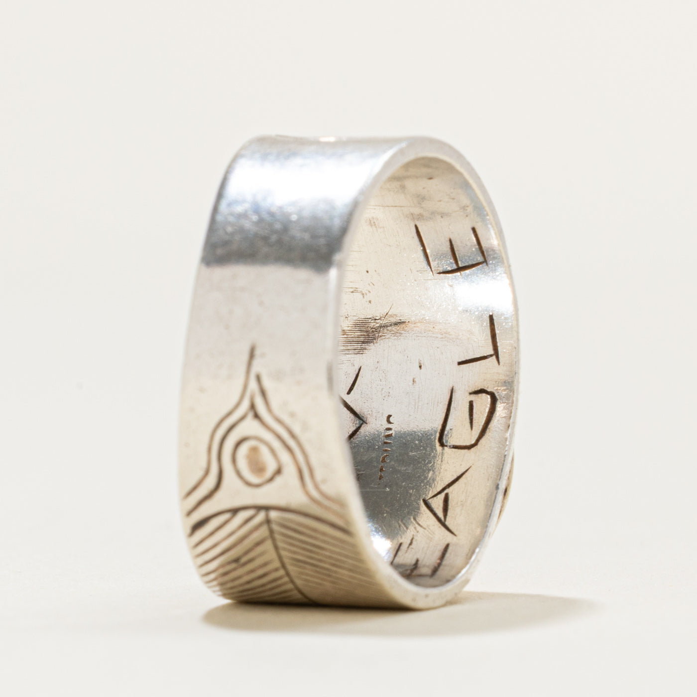 Sterling Silver & 14k Yellow Gold Indigenous Carved Eagle Ring | SZ 7.5