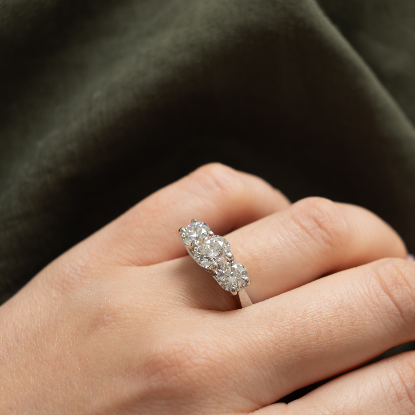 GIA Three Diamond Ring | GIA 1.54ct VS2 I Ex, 1.55ctw VS2 I VG | SS 7