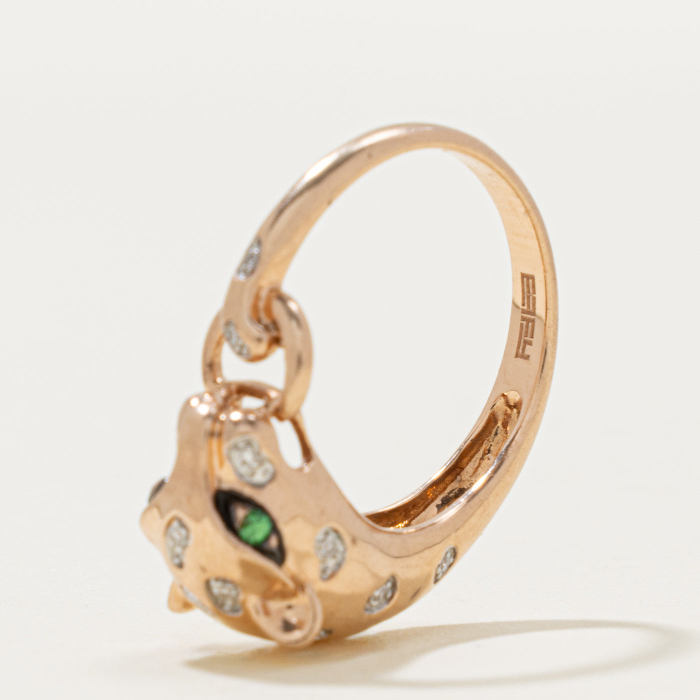 ‘Effy’ 14k Tsavorite Garnet & Diamond Panther Ring | 0.03ctw, 0.03ctw | SZ 7.25