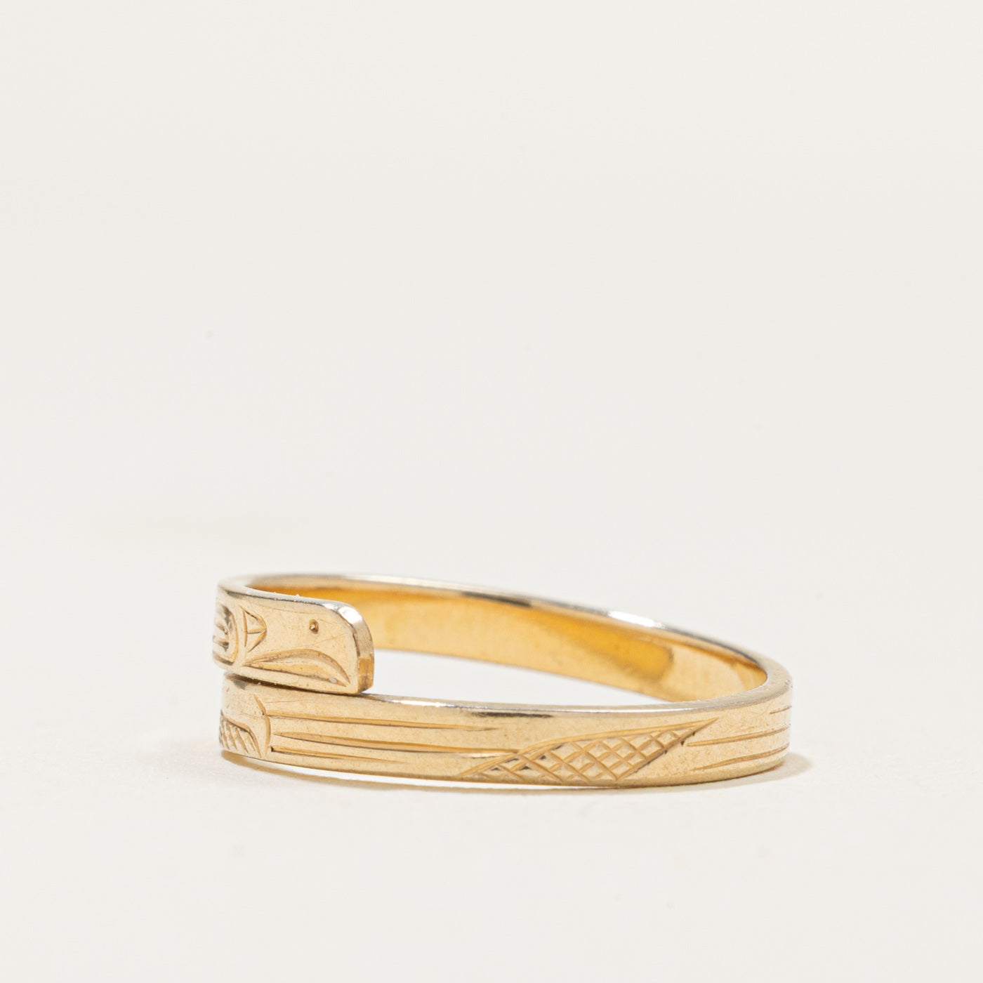 14k Yellow Gold Indigenous Carved Eagle Bypass Ring | SZ 4.25