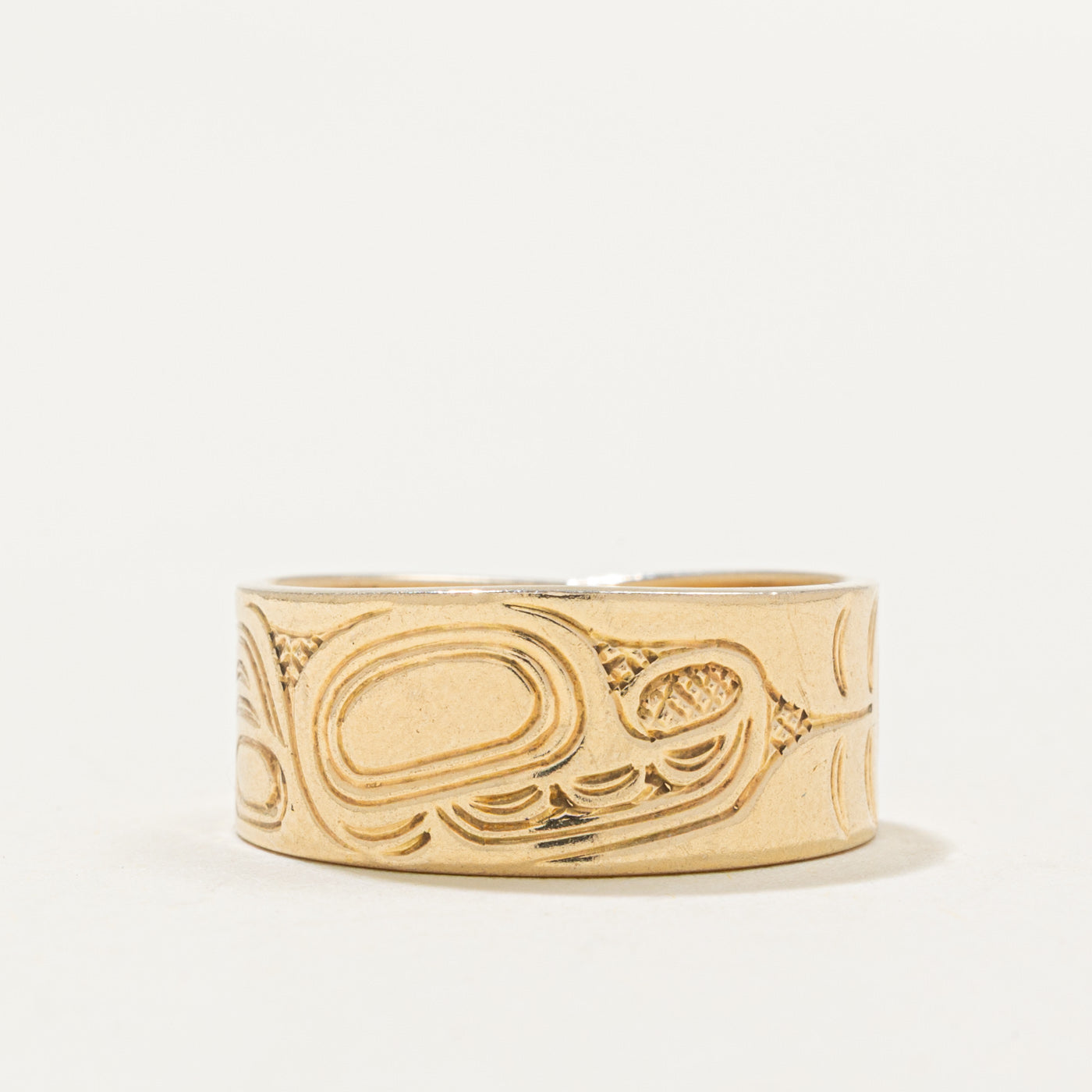 14k Yellow Gold Indigenous Carved Bird Ring | SZ 7.25