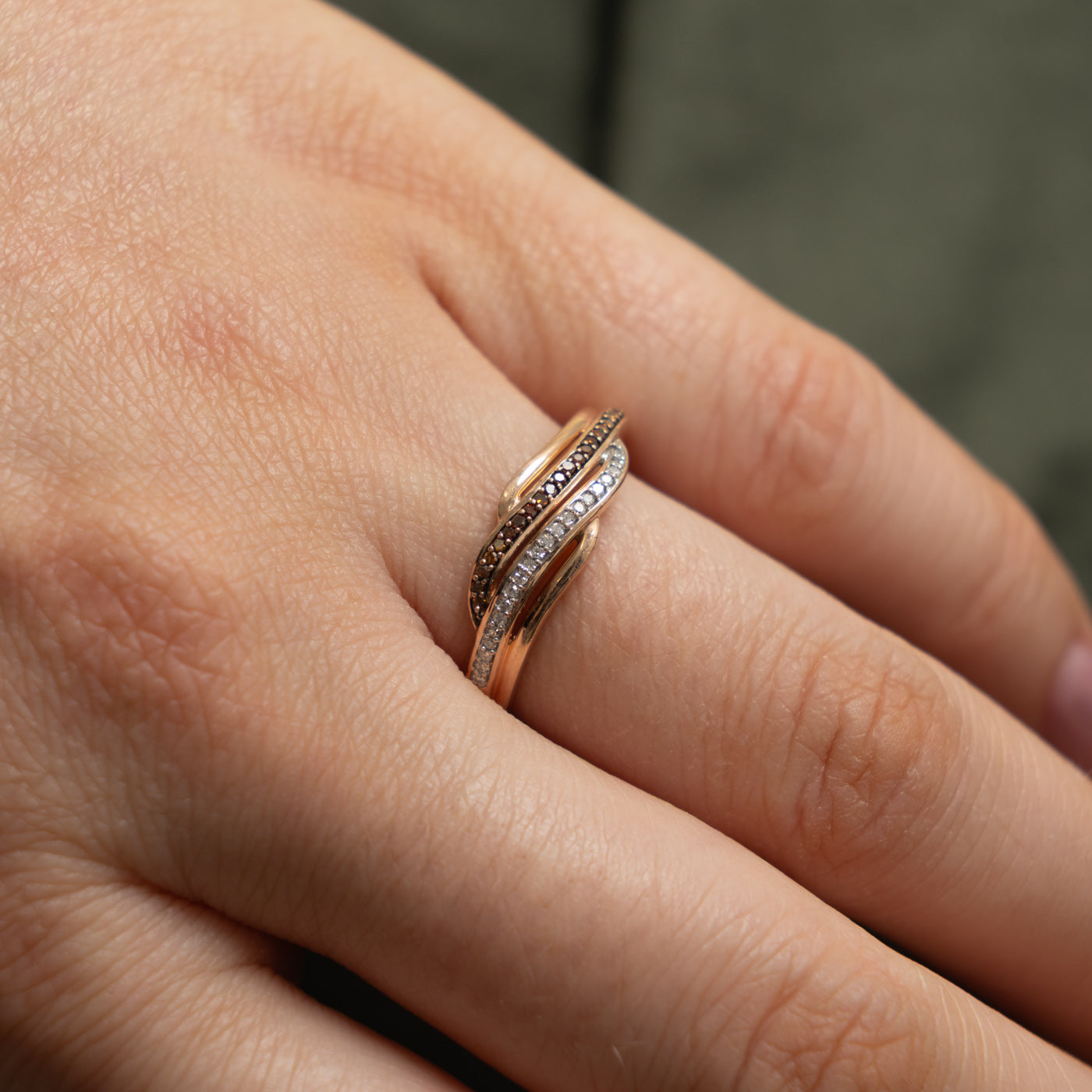 10k Cognac & White Diamond Wave Ring | 0.05ctw | SZ 8.25