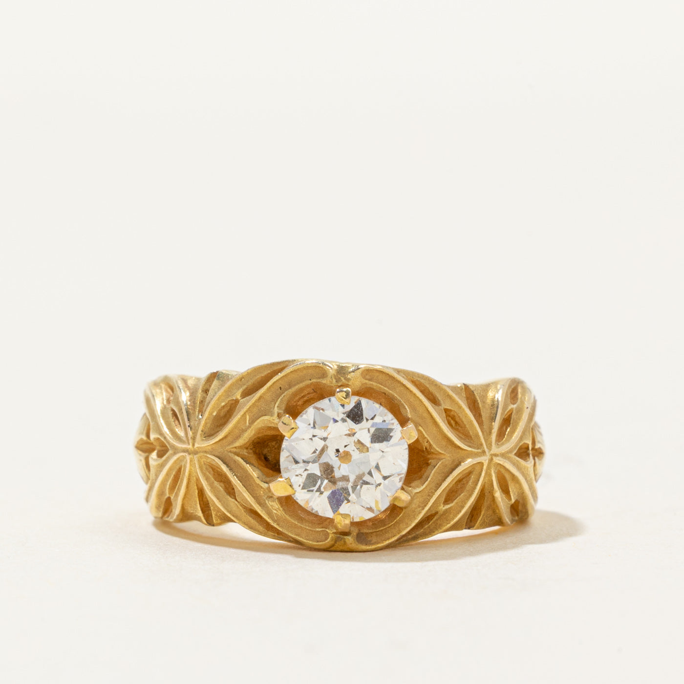 Art Nouveau Old European Diamond Openwork Ring | 0.88ct SI2 I/J | SZ 5.25