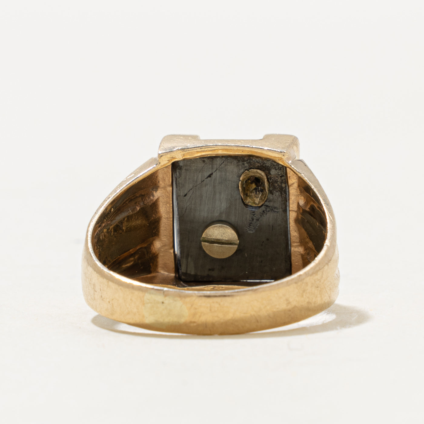 10k Hematite & Diamond "E" Initial Signet Ring | 4.00ct, 0.004ctw | SZ 8.75