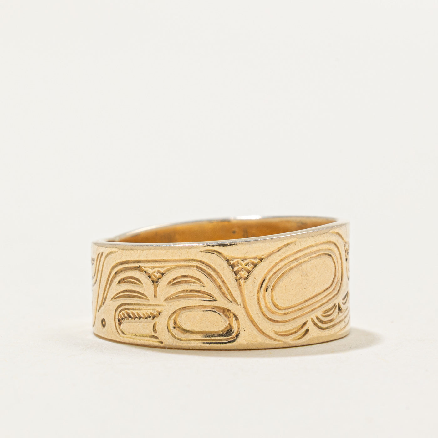 14k Yellow Gold Indigenous Carved Bird Ring | SZ 7.25