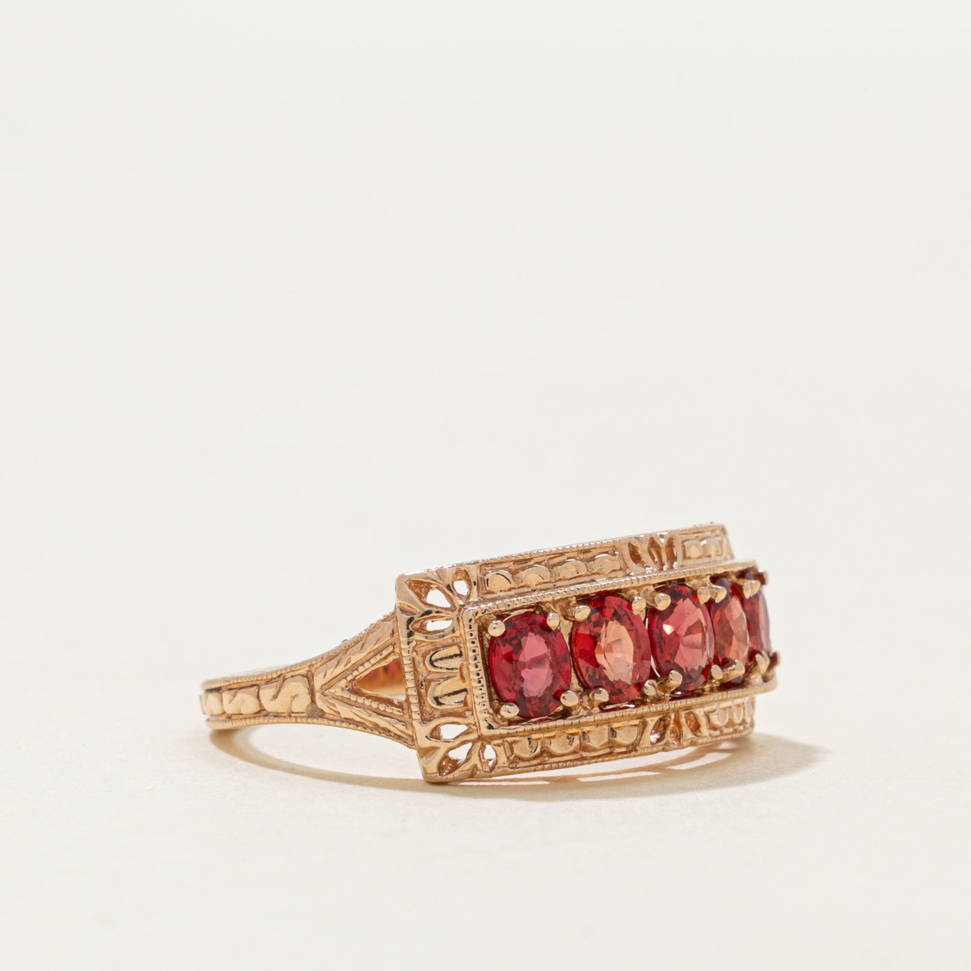 14k Five Stone Red Sapphire Textured Ring | 0.85ctw | SZ 7.25