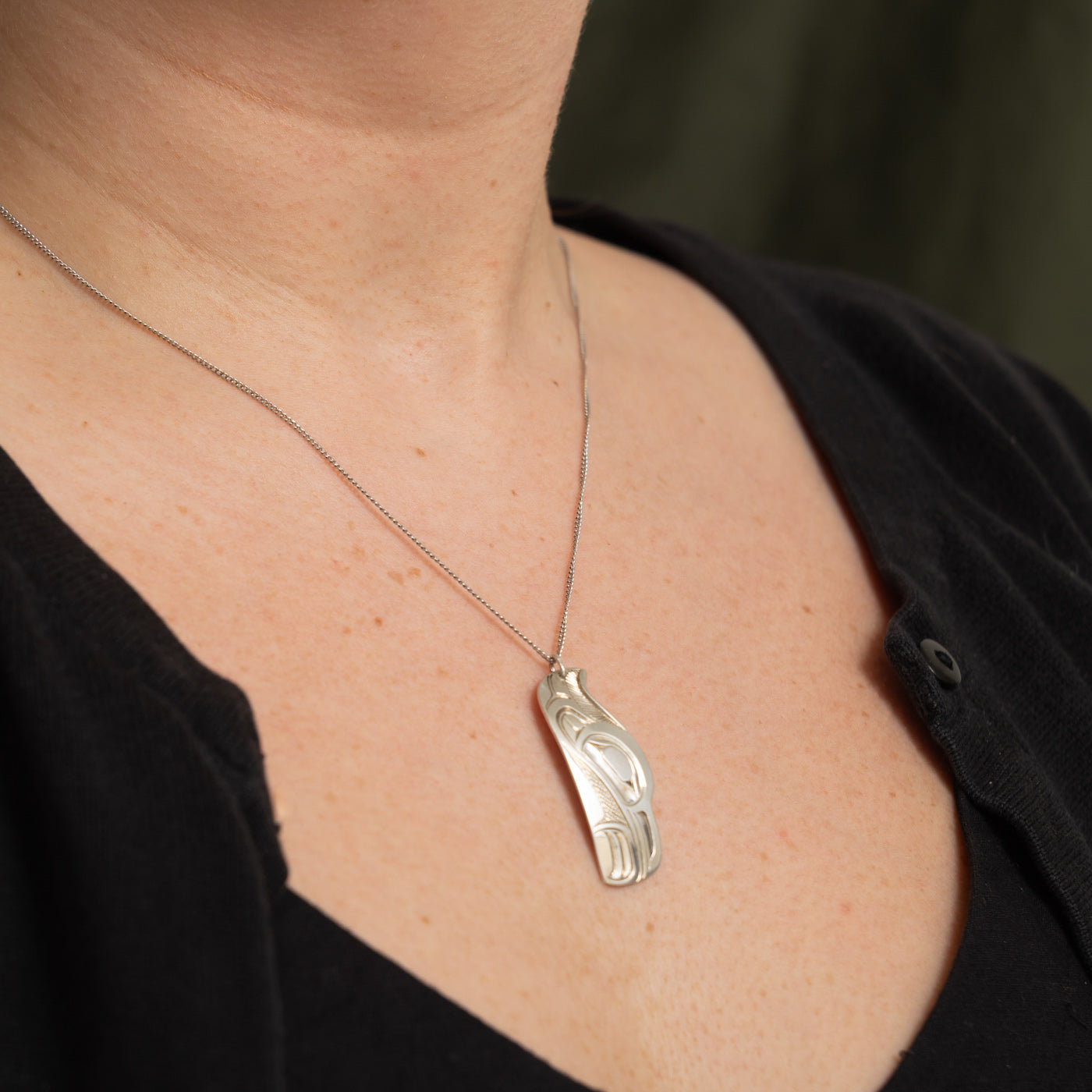 Sterling Silver Indigenous Carved Raven Pendant