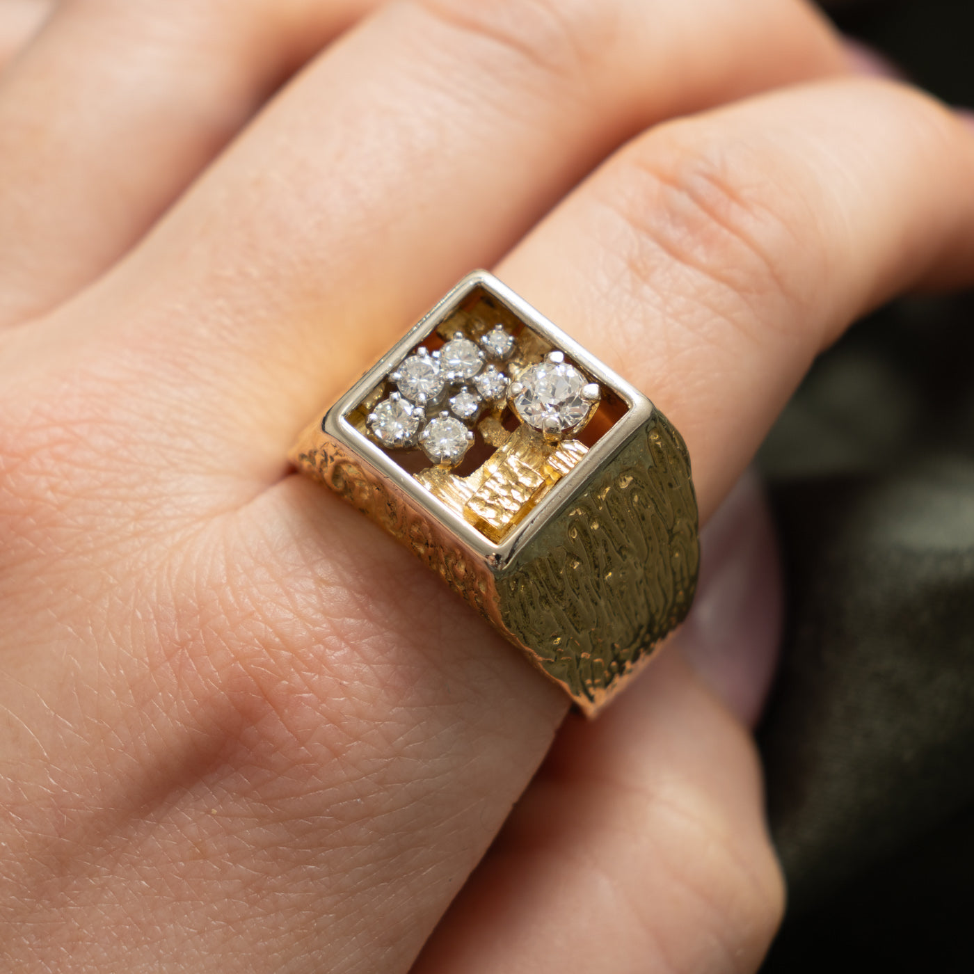 Vintage 'Cavelti' Diamond Cluster Signet Ring | 0.40ct VS2 G/H, 0.38ctw | SZ 13.25