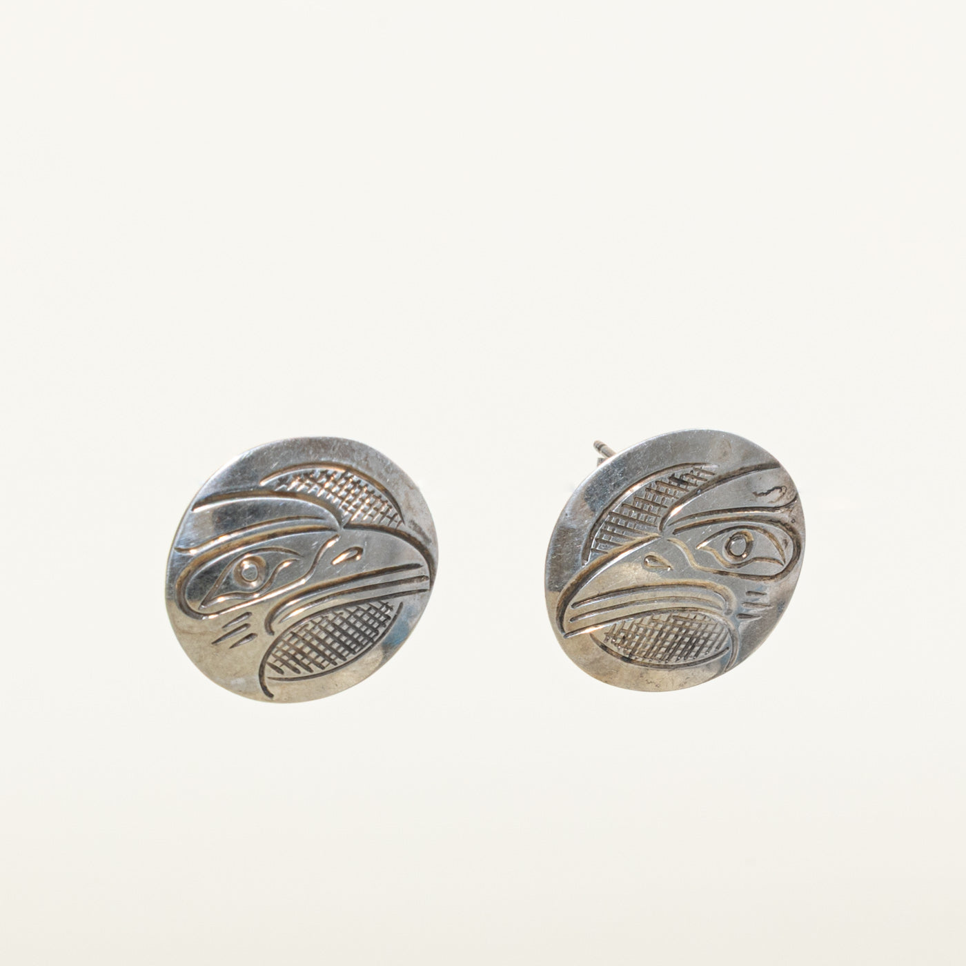 Sterling Silver Indigenous Carved Raven Earrings