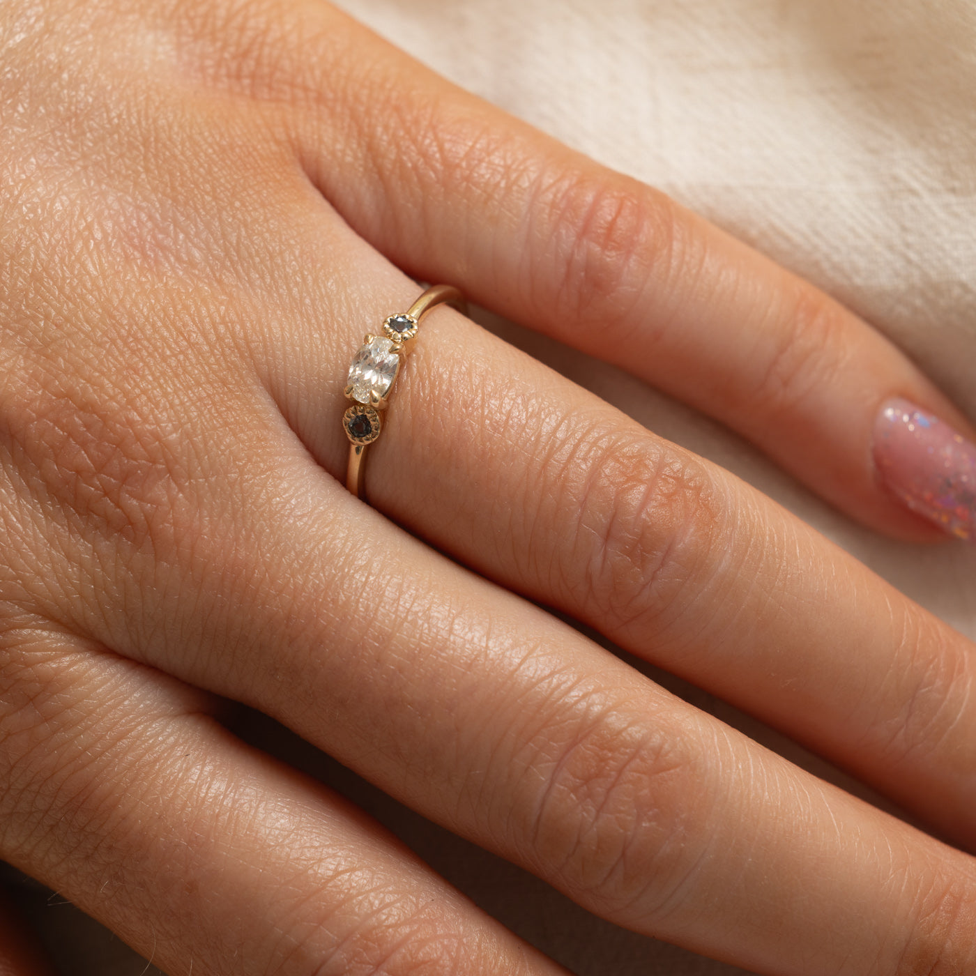 '100 Ways' 10k Oval Diamond and Grey Spinel Ring | 0.31ct, 0.06ctw | SZ 7