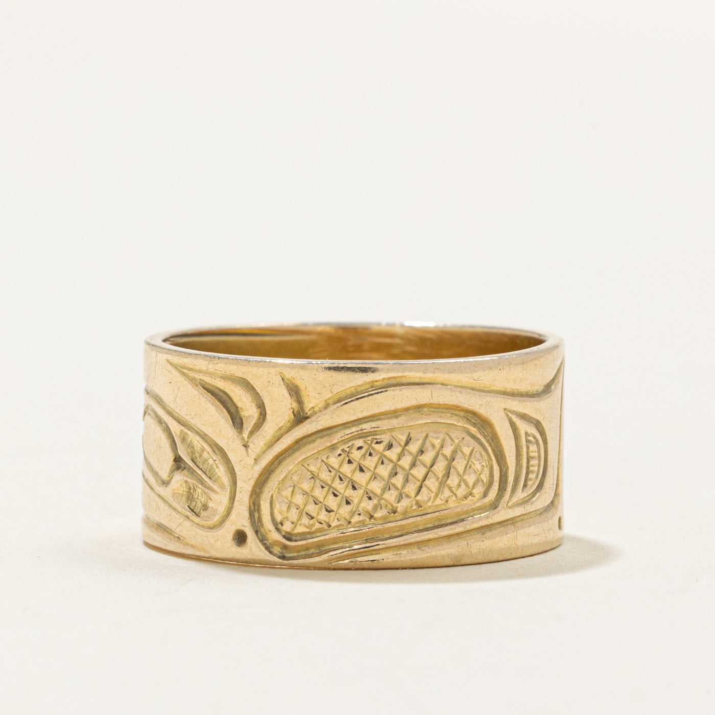 14k Yellow Gold Indigenous Carved Raven Ring | SZ 7.25