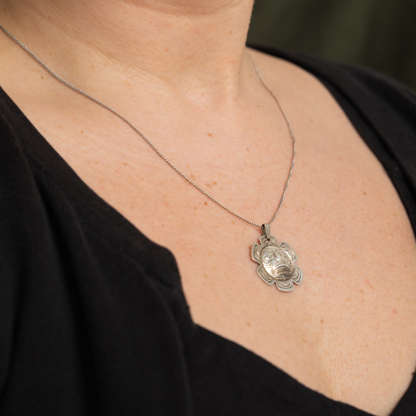Sterling Silver Indigenous Carved Sun Pendant