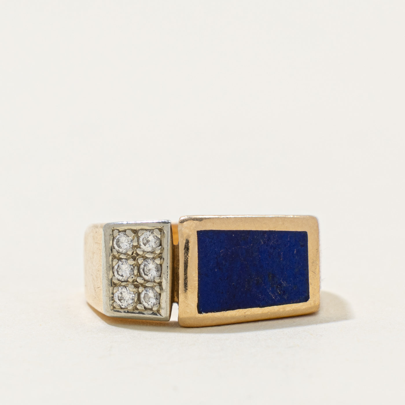 14k Lapis & Diamond Geometric Signet Ring | 0.35ct, 0.12ctw | SZ 6
