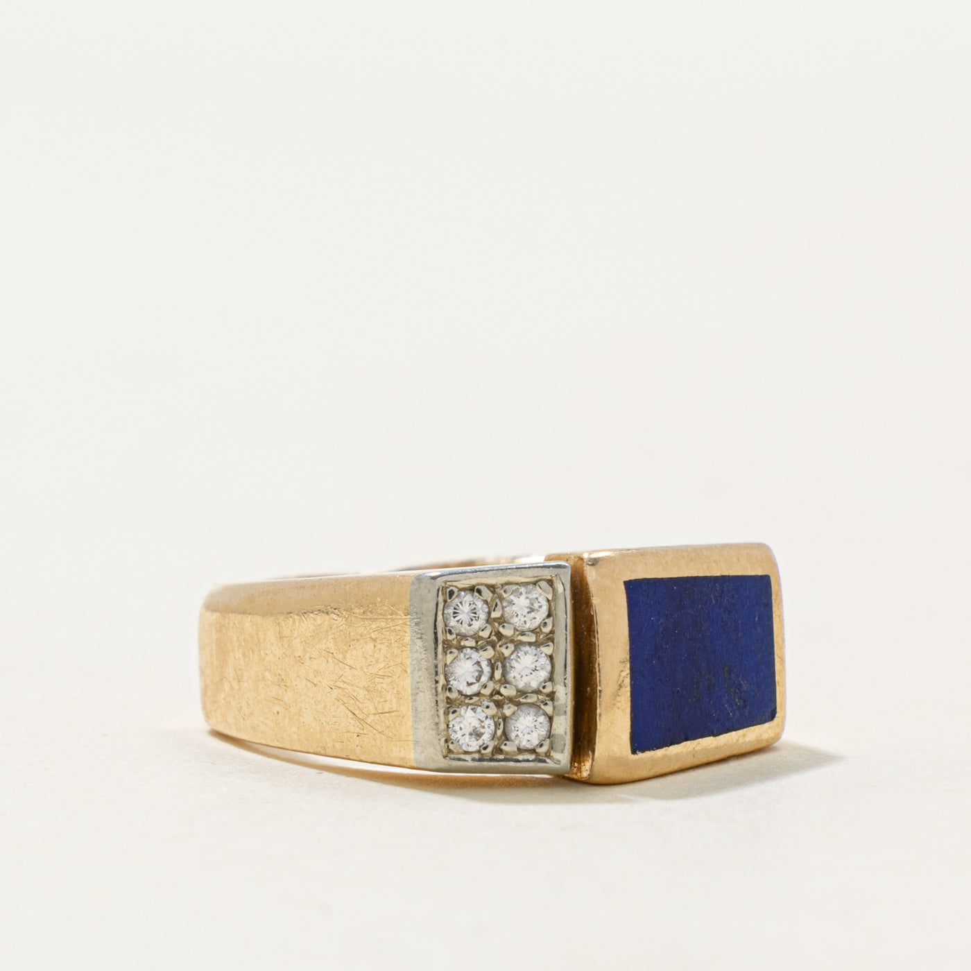 14k Lapis & Diamond Geometric Signet Ring | 0.35ct, 0.12ctw | SZ 6