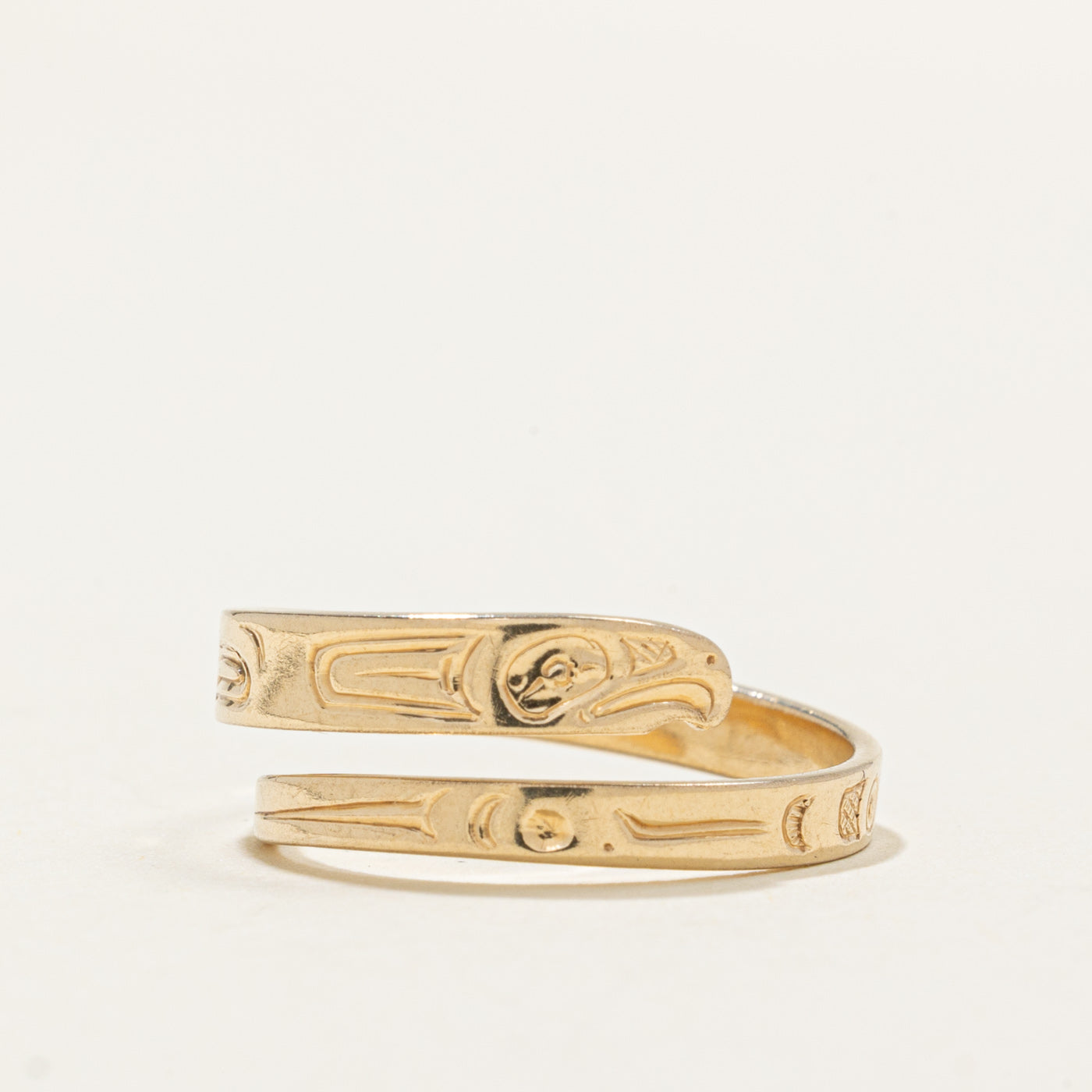 14k Yellow Gold Indigenous Carved Eagle Bypass Ring | SZ 8.0