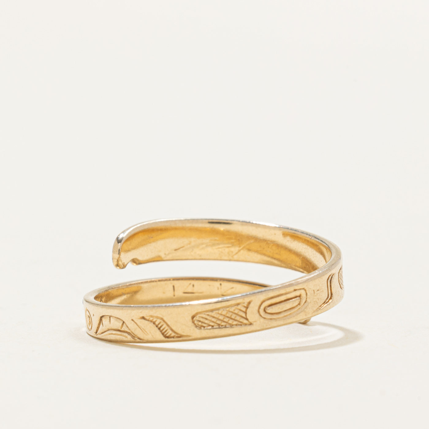 14k Yellow Gold Indigenous Carved Eagle Bypass Ring | SZ 8.0