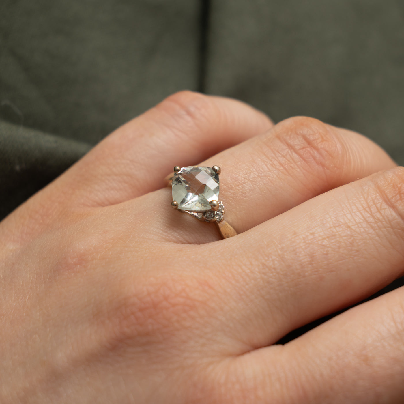 10k Prasiolite & Diamond Accented Ring | 2.00ct, 0.06ctw | SZ 6