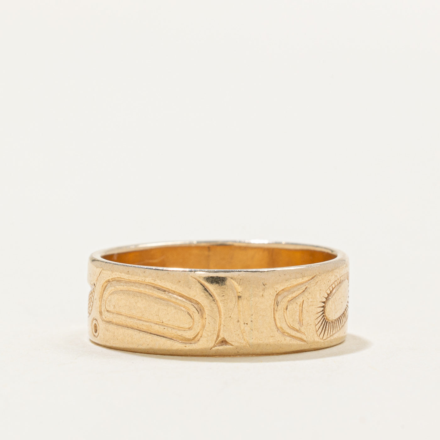 Bezel Set Garnet Indigenous Carved Eagle Ring | 0.5ct | SZ 7.25