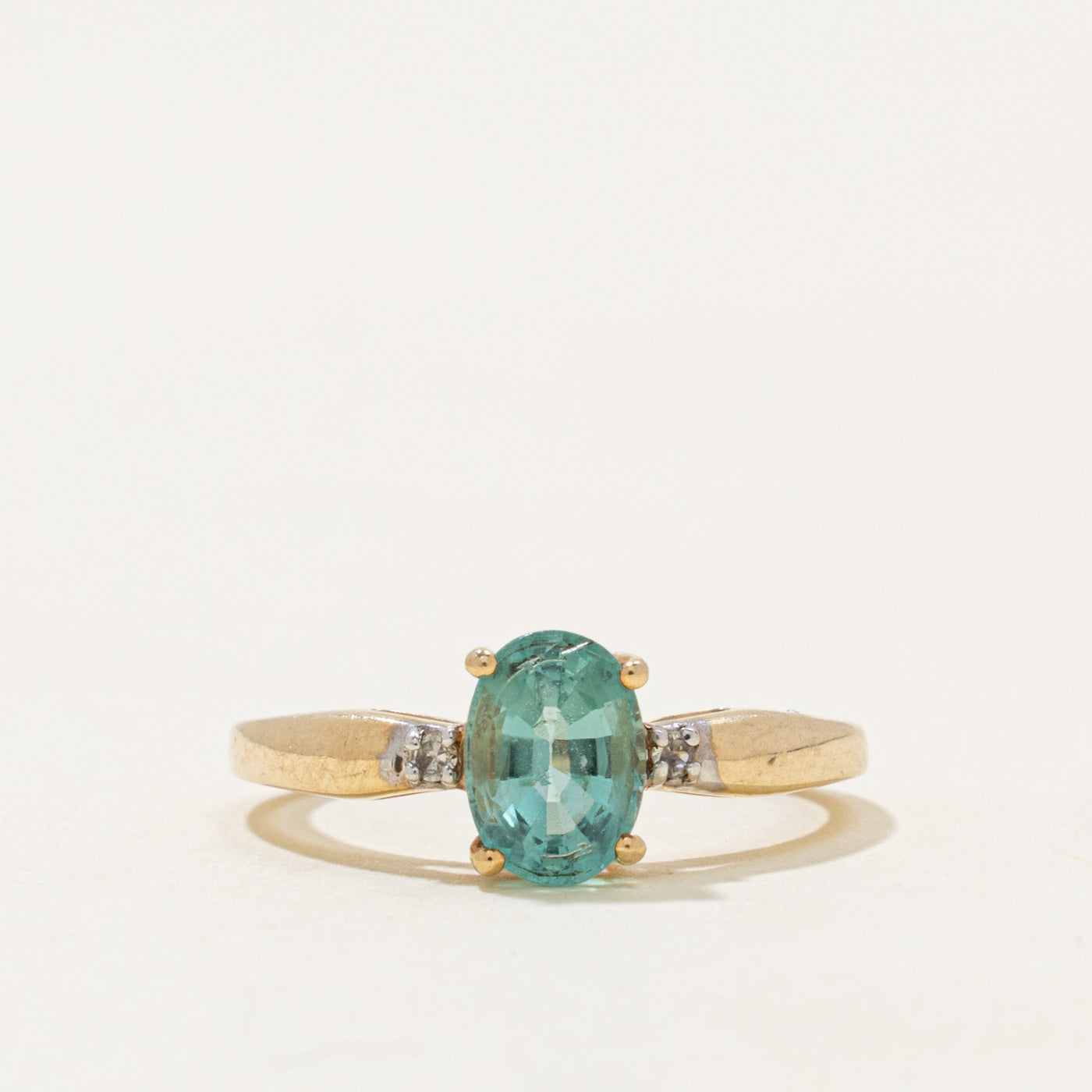 10k Oval Cut Aquamarine & Diamond Ring | 0.70ct, 0.02ctw | SZ 5