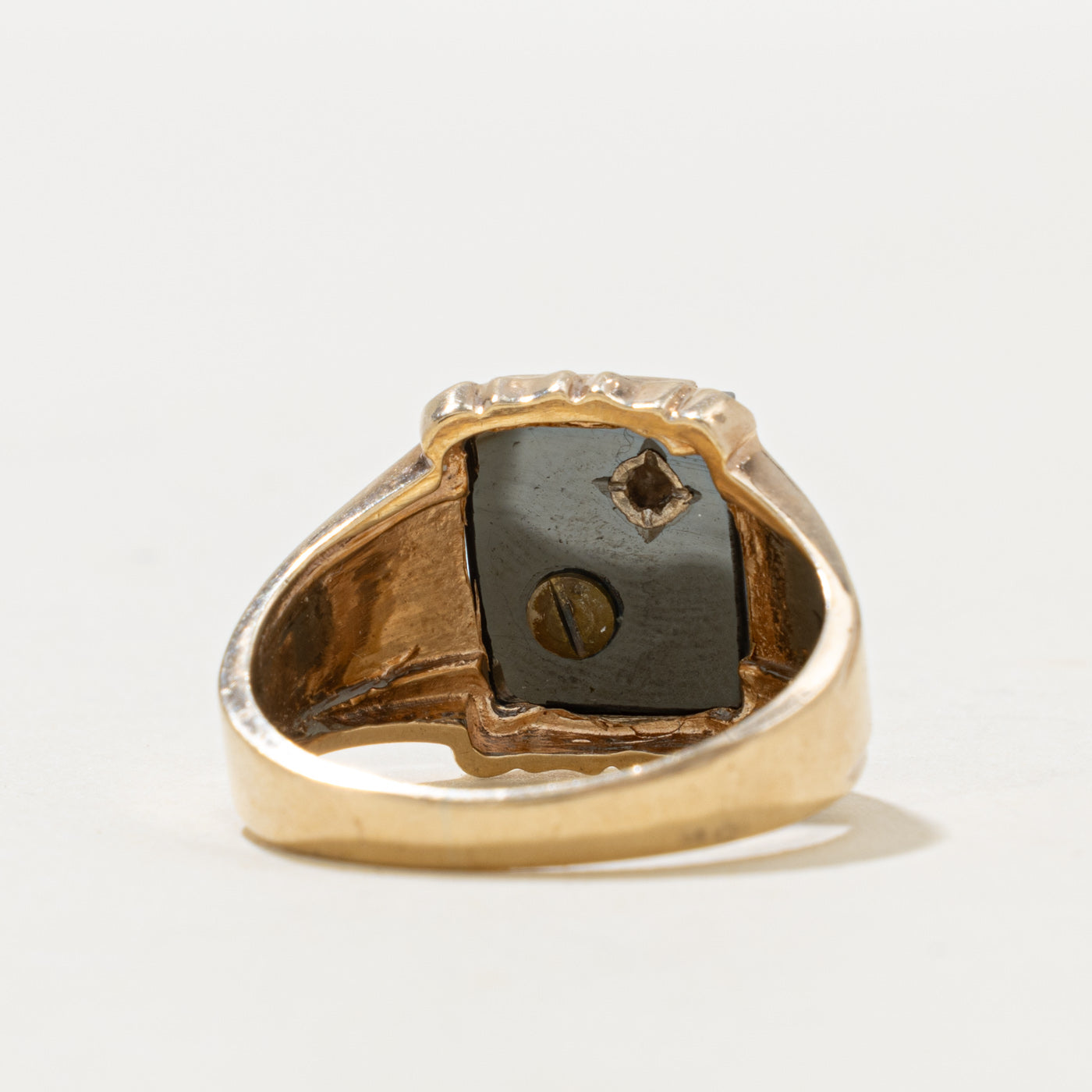 10k Hematite & Diamond "R" Initial Signet Ring | 4.00ct, 0.003ctw | SZ 8.75