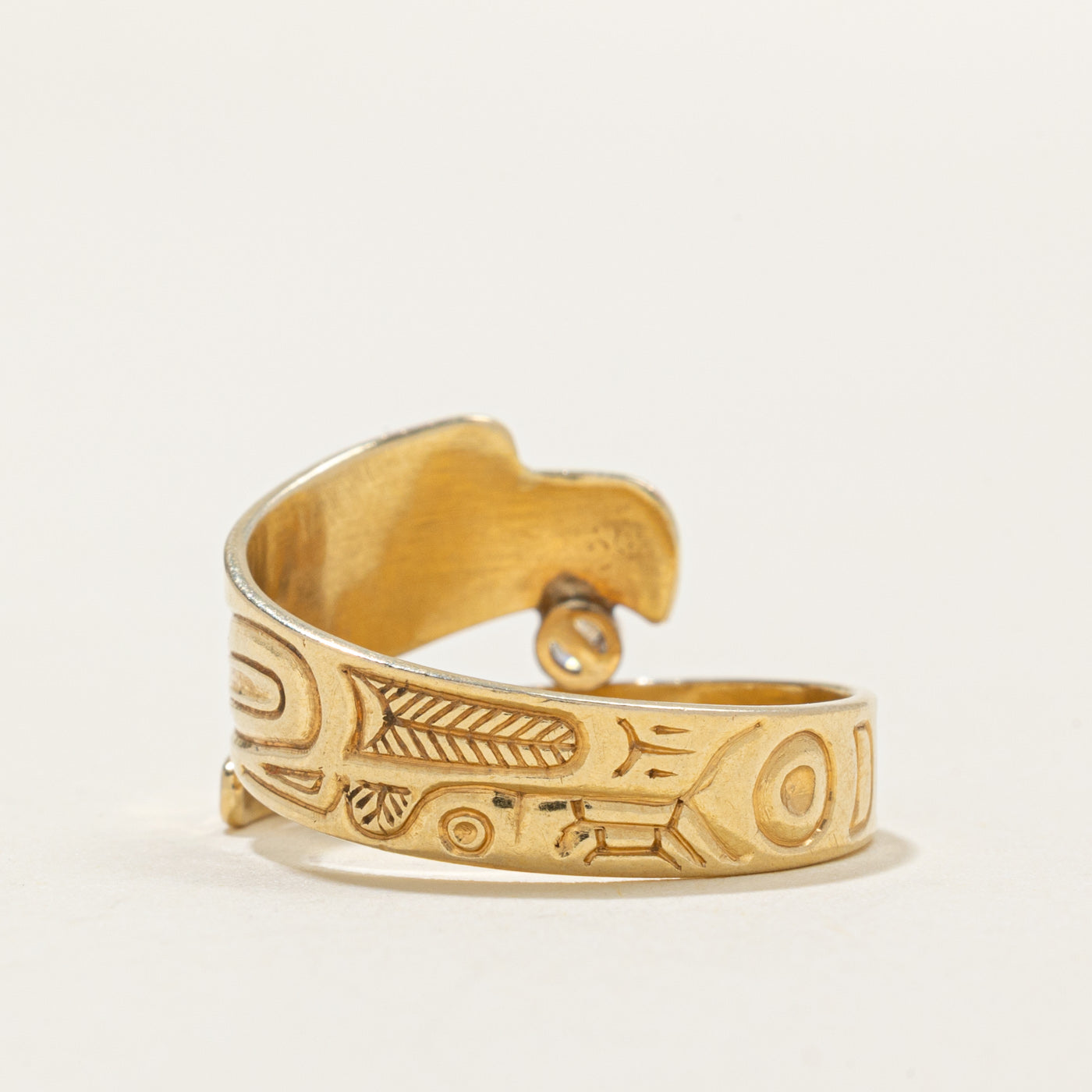 18k Diamond Indigenous Carved Eagle Bypass Ring | 0.05ct | SZ 8.5