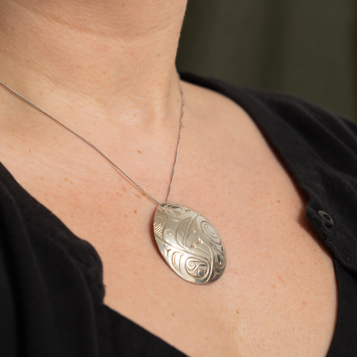 Sterling Silver Indigenous Carved Eagle Pendant