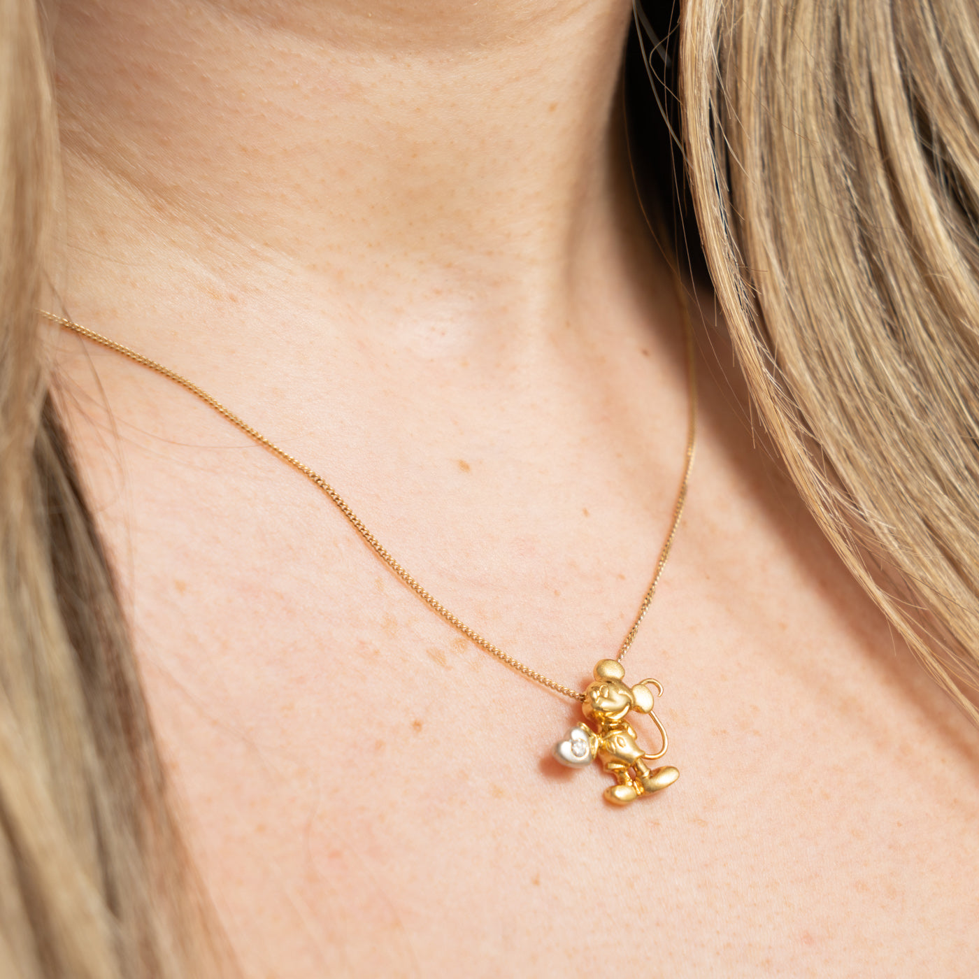 18k Mickey Mouse Diamond Heart Pendant | 0.05ctw
