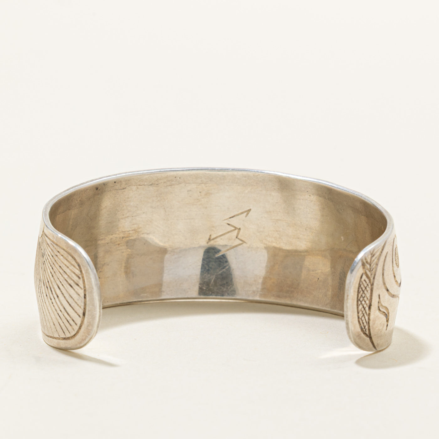 Sterling Silver Indigenous Carved Wolf Cuff | 4.5"