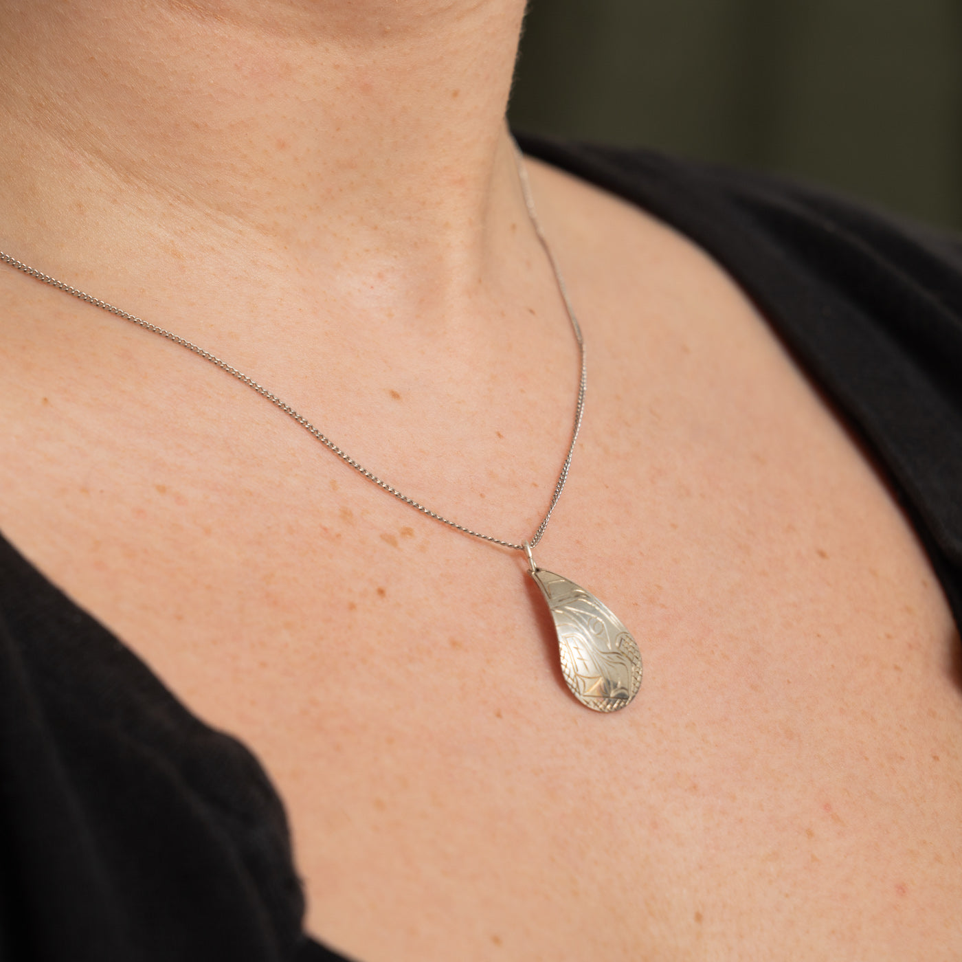Sterling Silver Indigenous Carved Orca Pendant