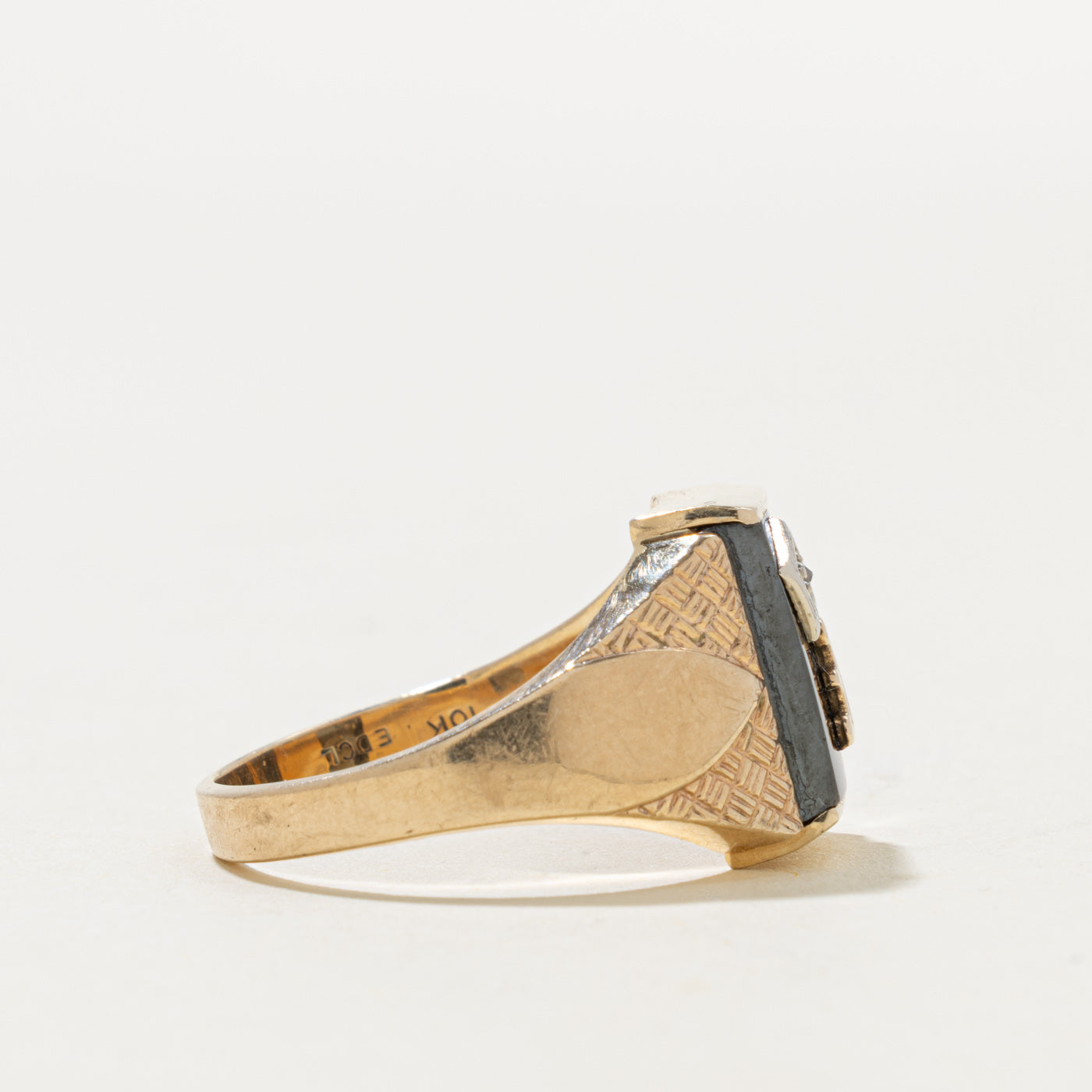 10k Hematite & Diamond "E" Initial Signet Ring | 3.90ct, 0.003ctw | SZ 10.25