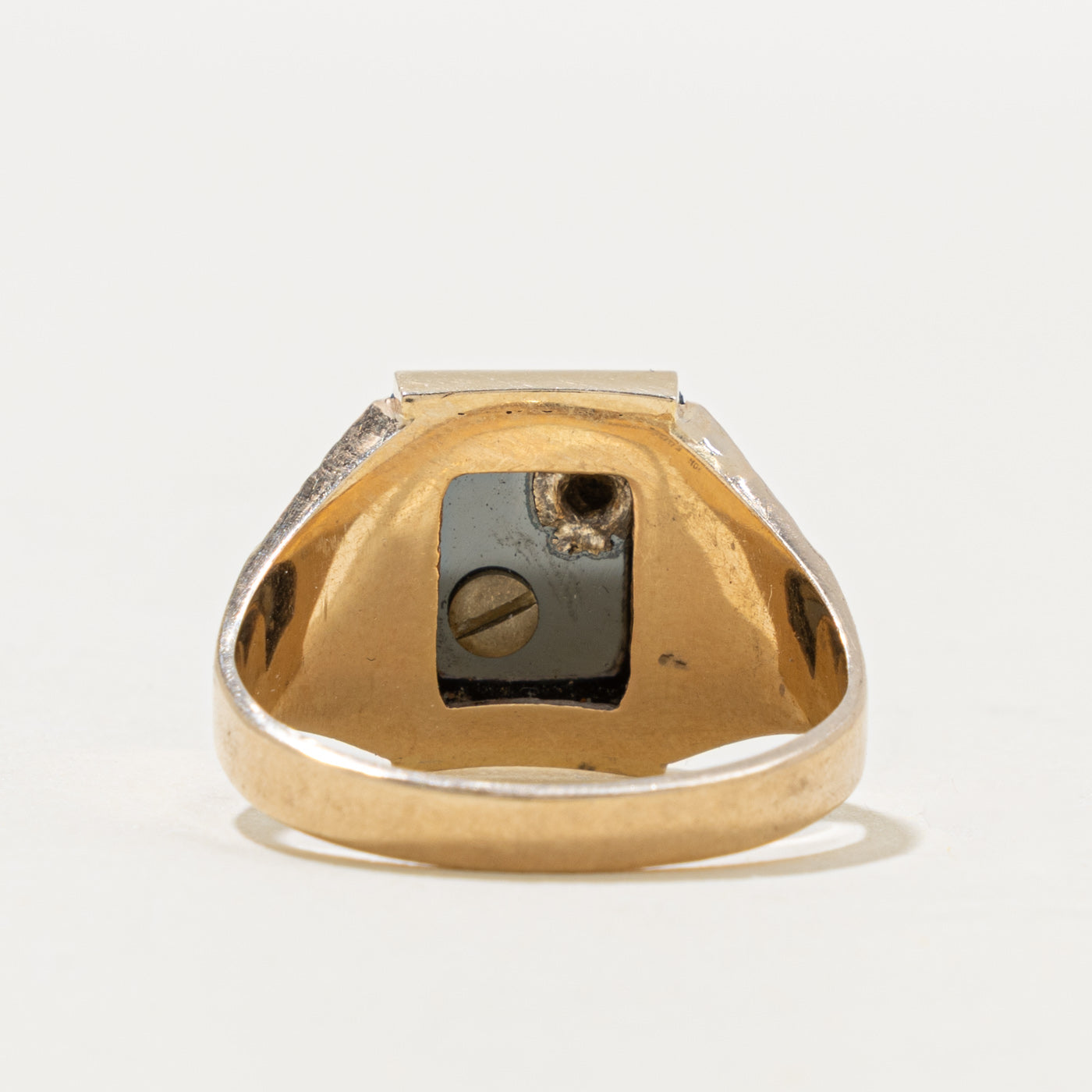 10k Hematite & Diamond "E" Initial Signet Ring | 3.90ct, 0.003ctw | SZ 10.25