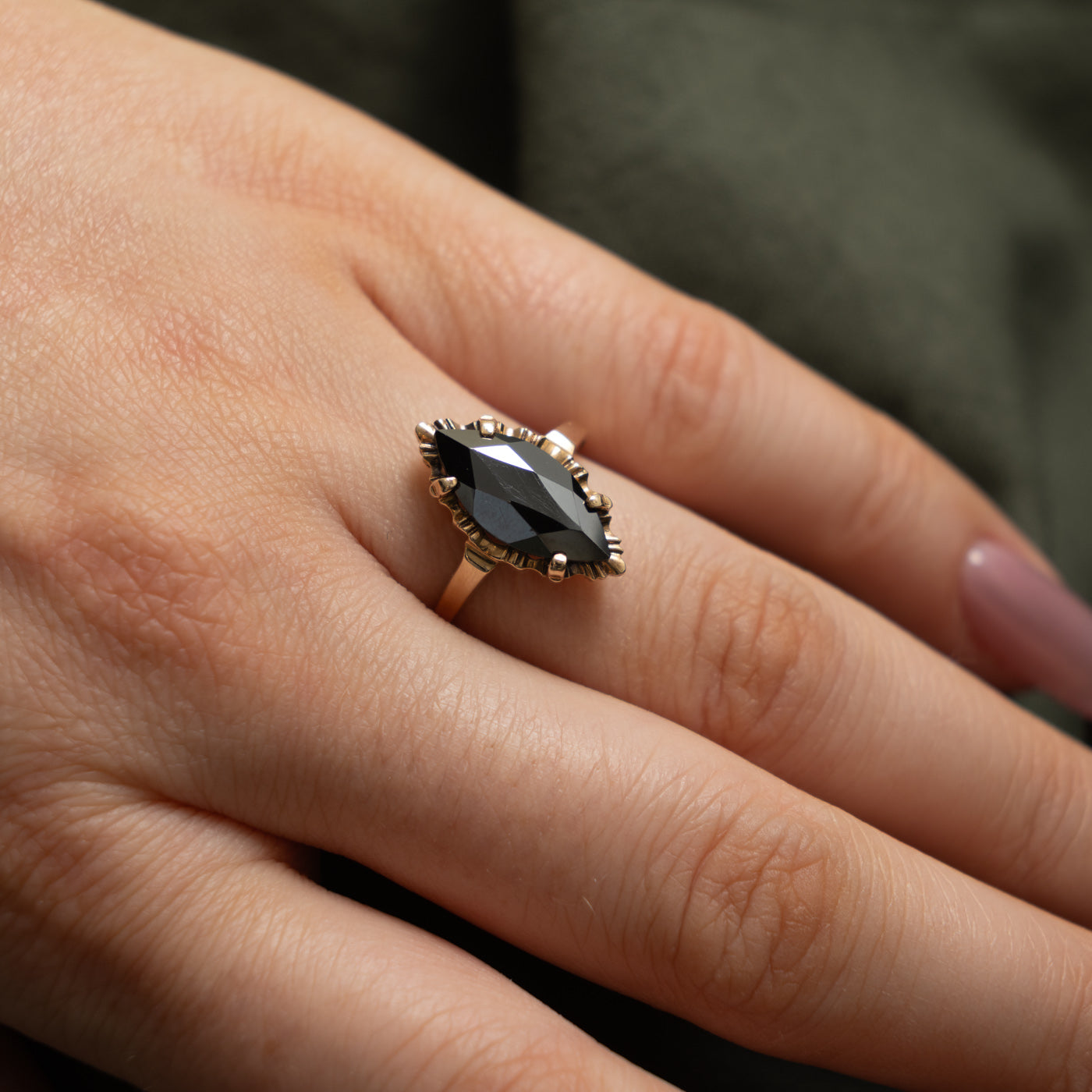10k Marquise Cut Hematite Textured Ring | 3.00ct | SZ 8
