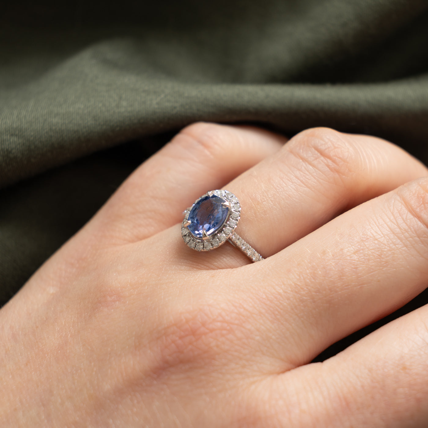 GRS Unheated Ceylon Sapphire & Diamond Halo Ring | GRS 2.09ct, 0.33ctw | SZ 6