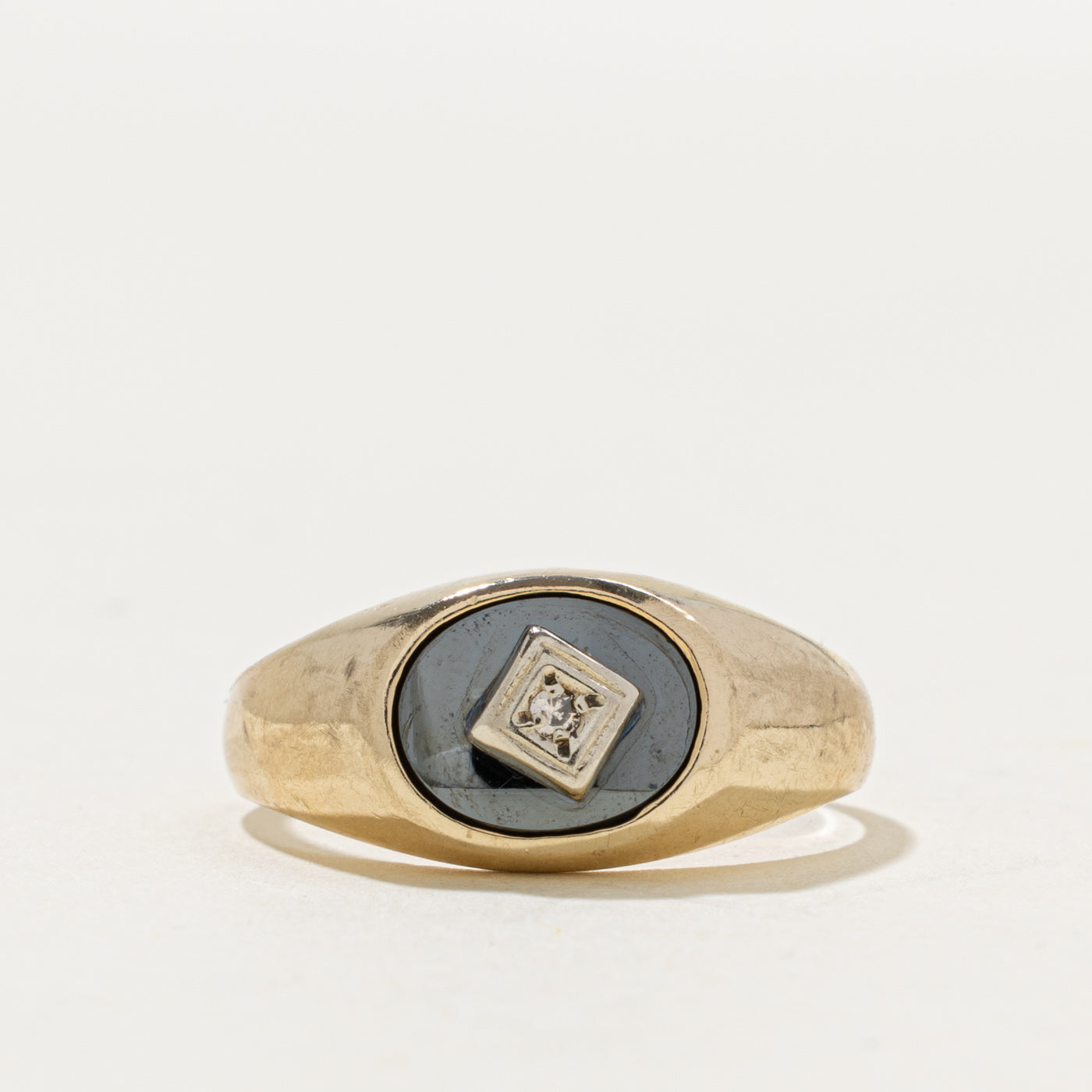 10k East West Hematite & Diamond Signet Ring | 1.80ct, 0.01ctw | SZ 9.75