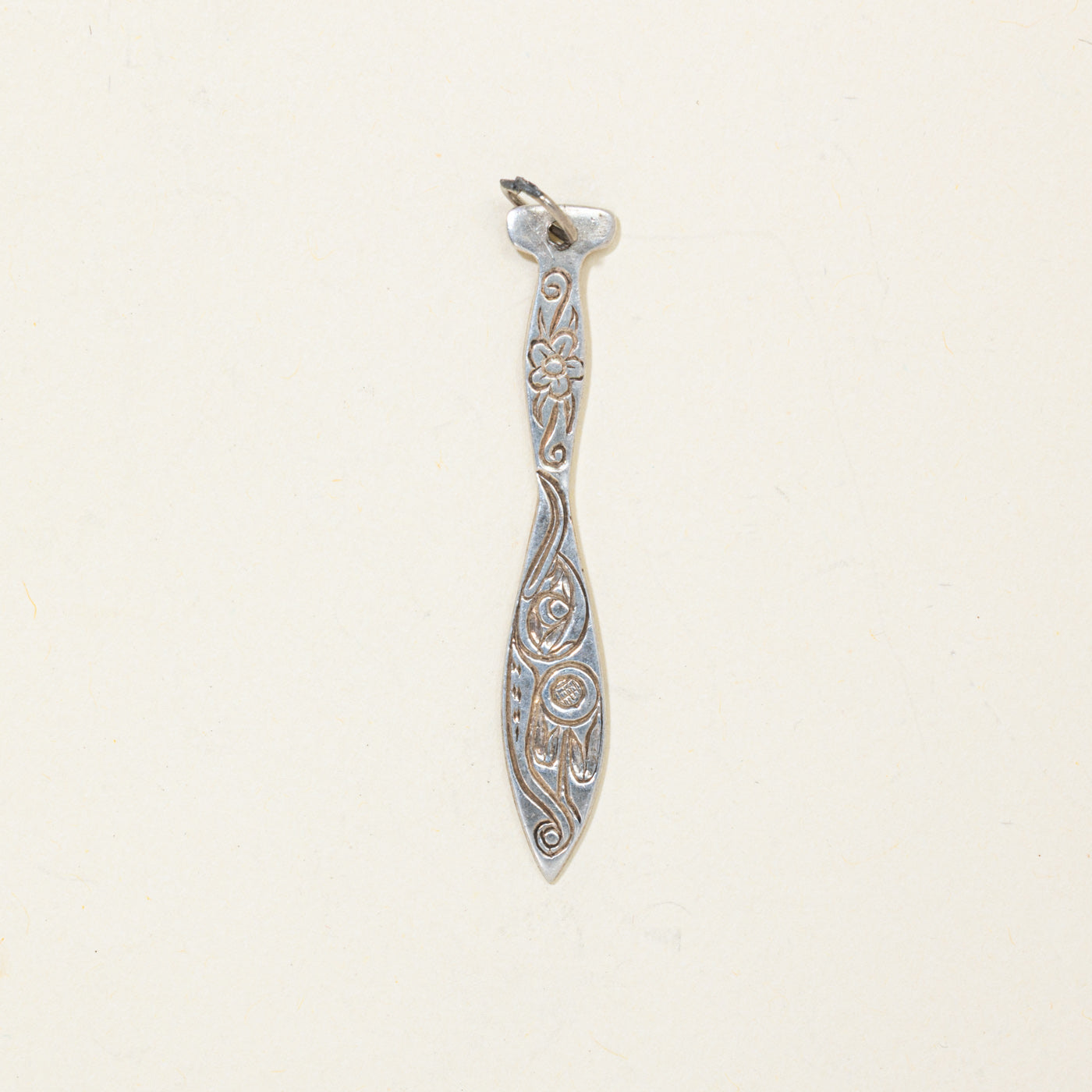 Sterling Silver Indigenous Carved Paddle Pendant