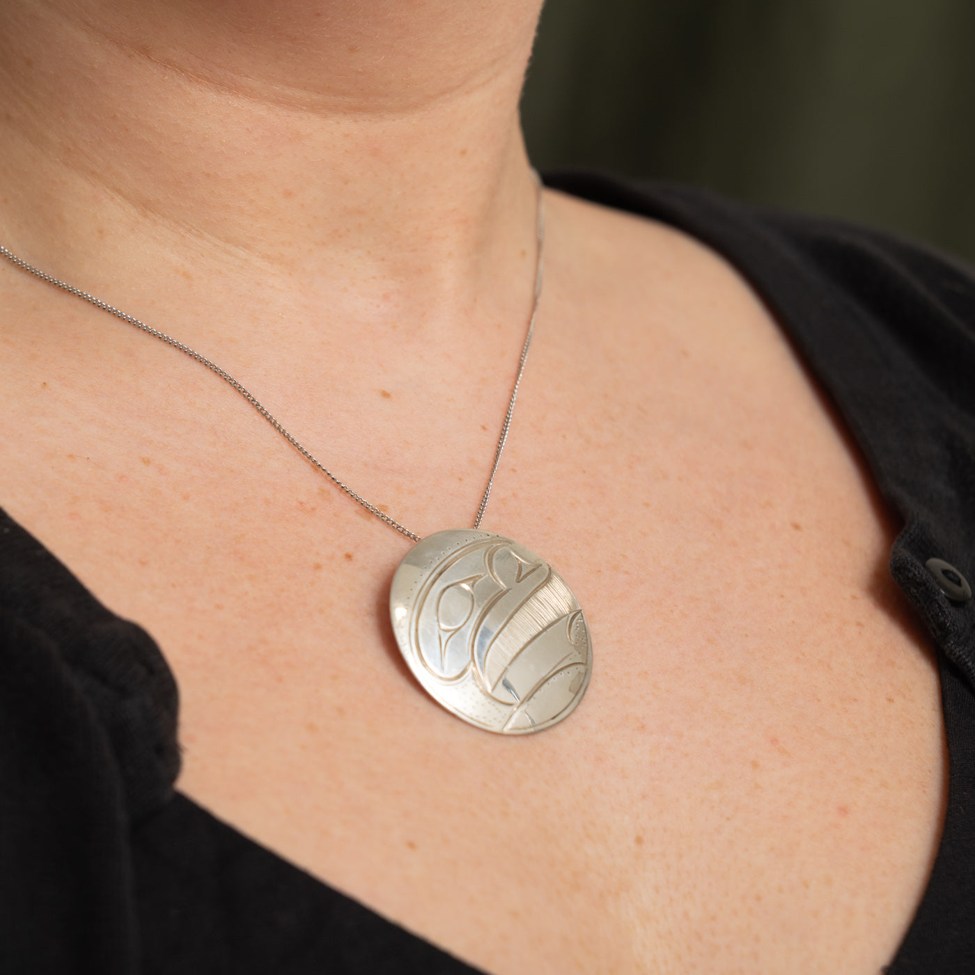 'Francis Dick' Sterling Silver Carved Moon Pendant